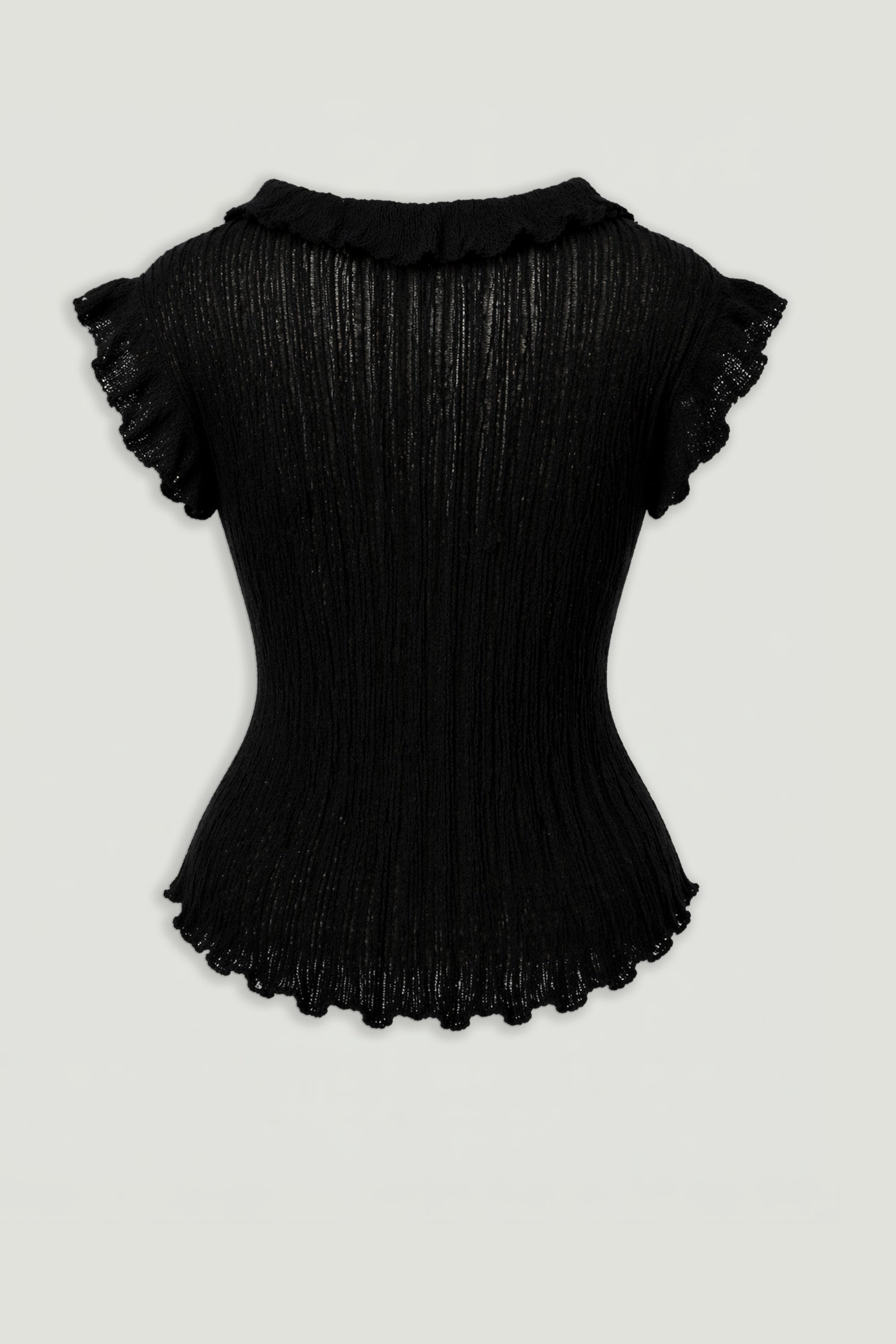Ruffled V-Neck Sheer Blouse