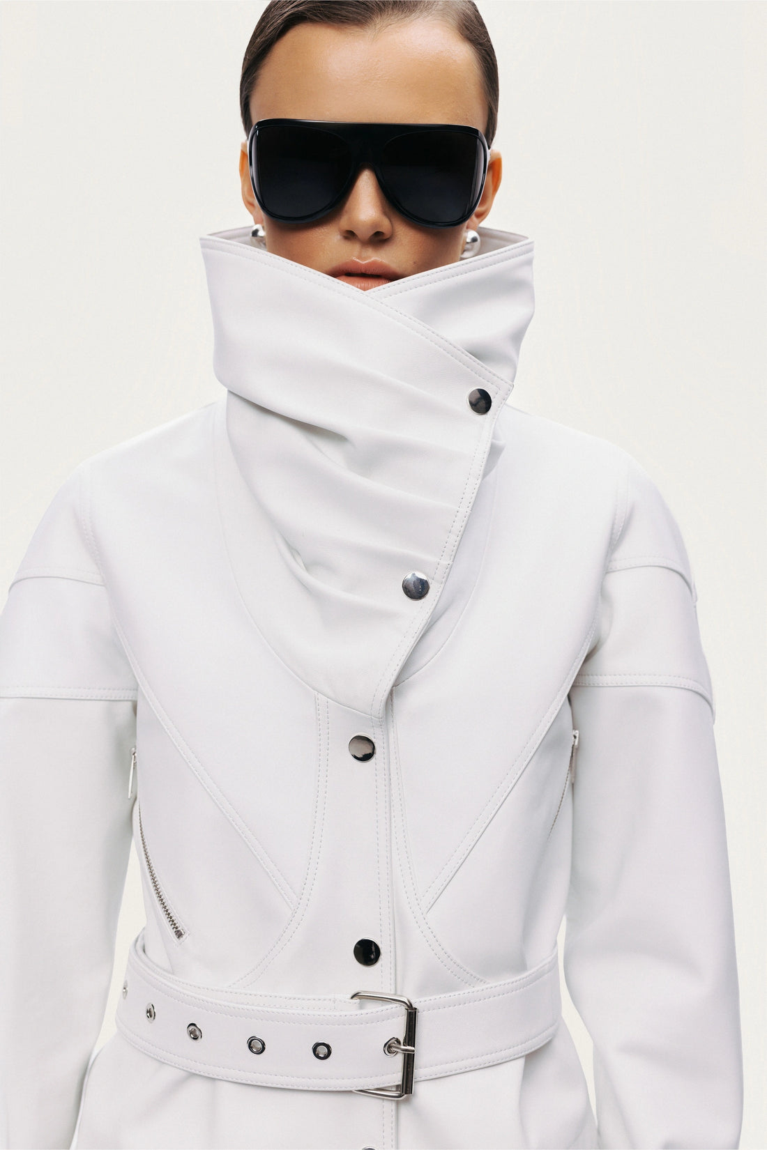 High-Neck Belted Jacket