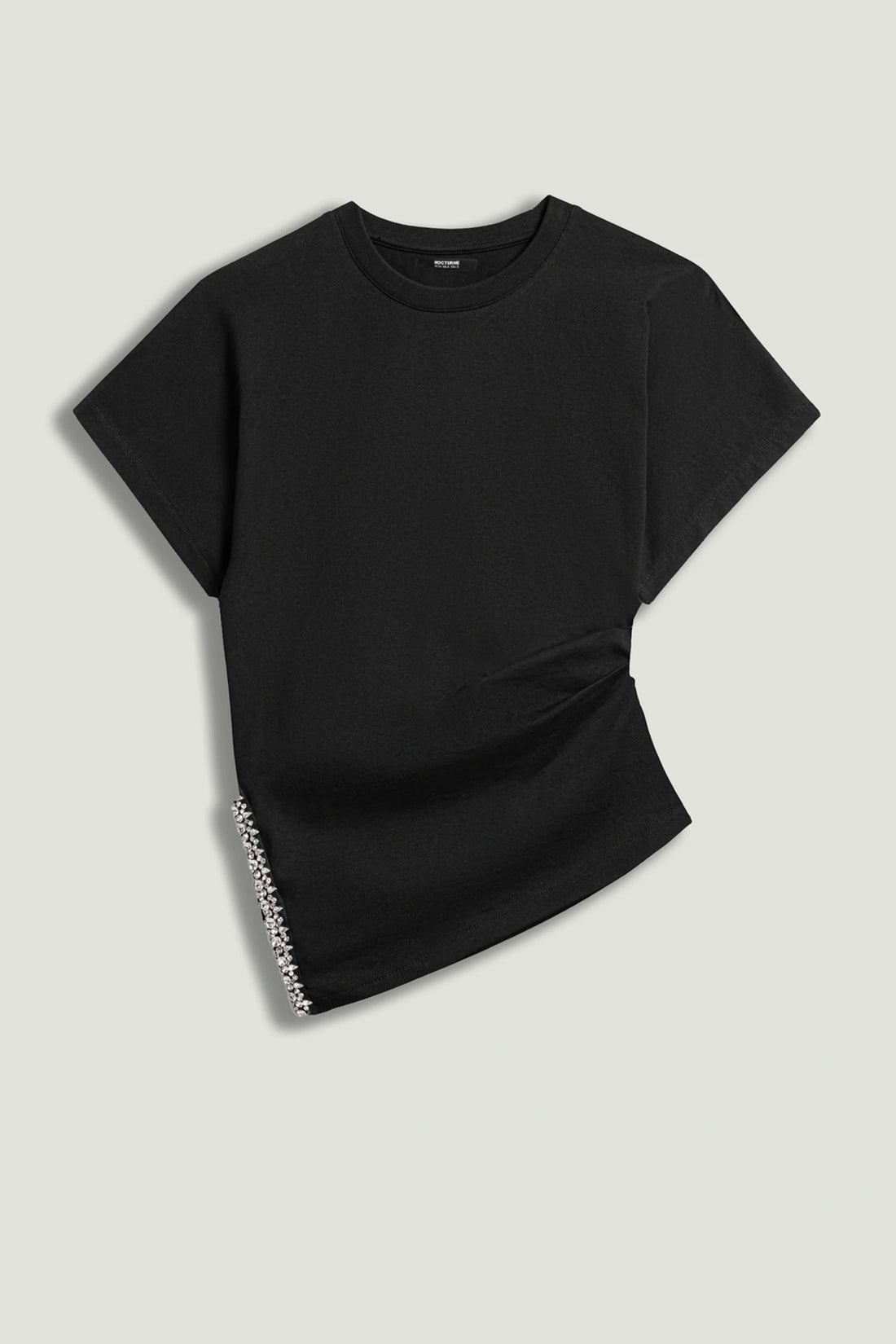 Black Embellished Asymmetric T-Shirt