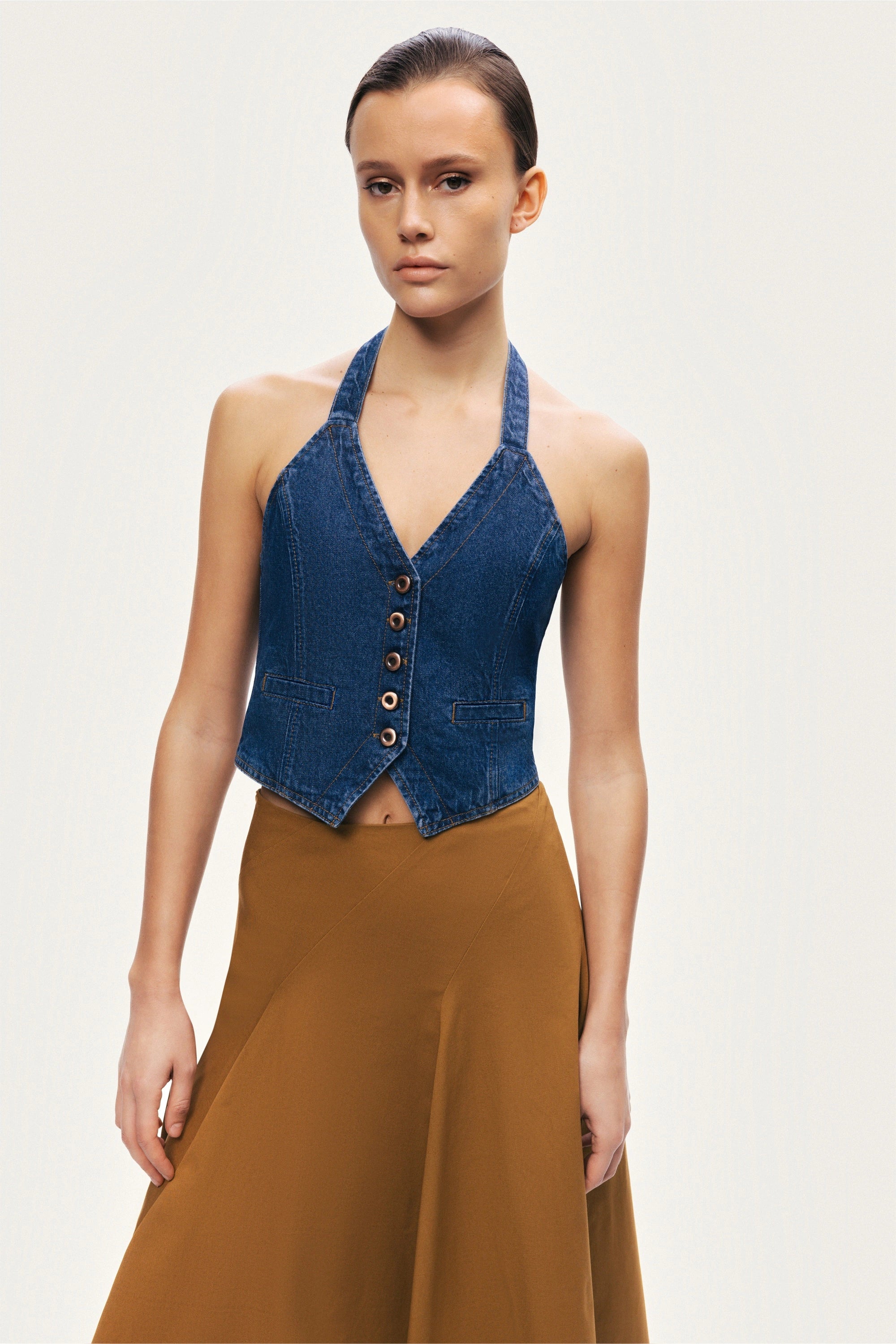 Halter Neck Denim Vest