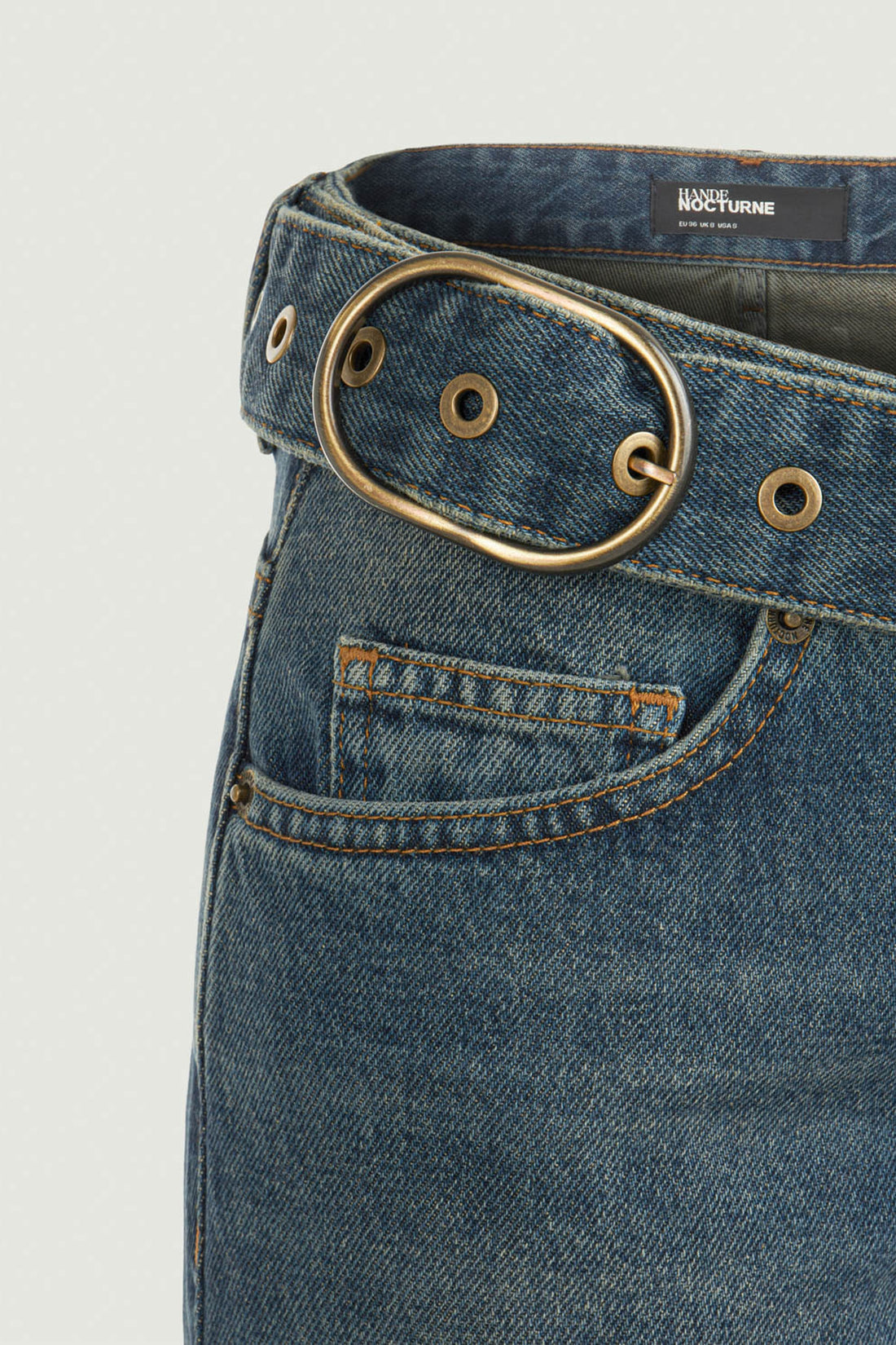 Belted Denim Flare Trousers