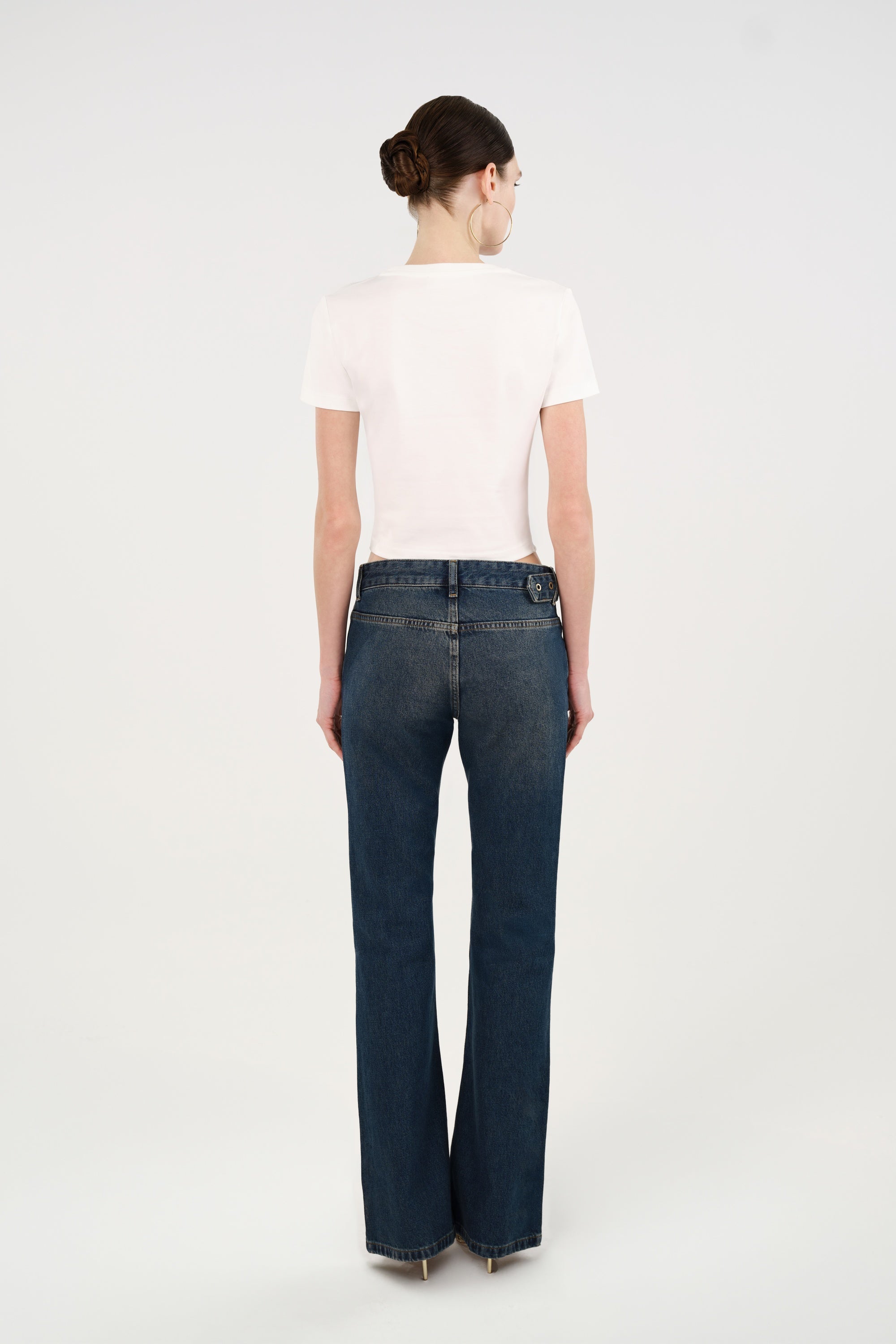 Belted Denim Flare Trousers
