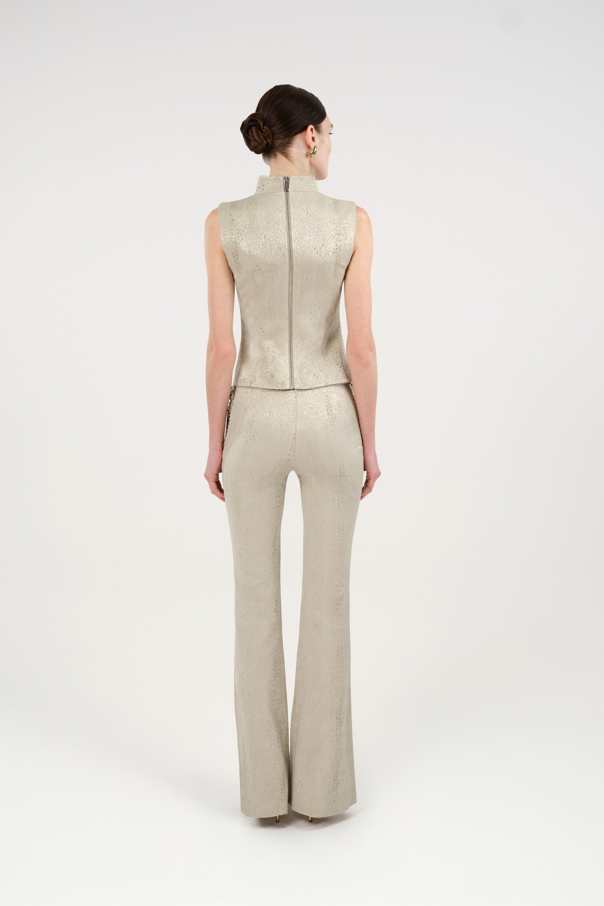 Snake Print Jacquard Flare Trousers