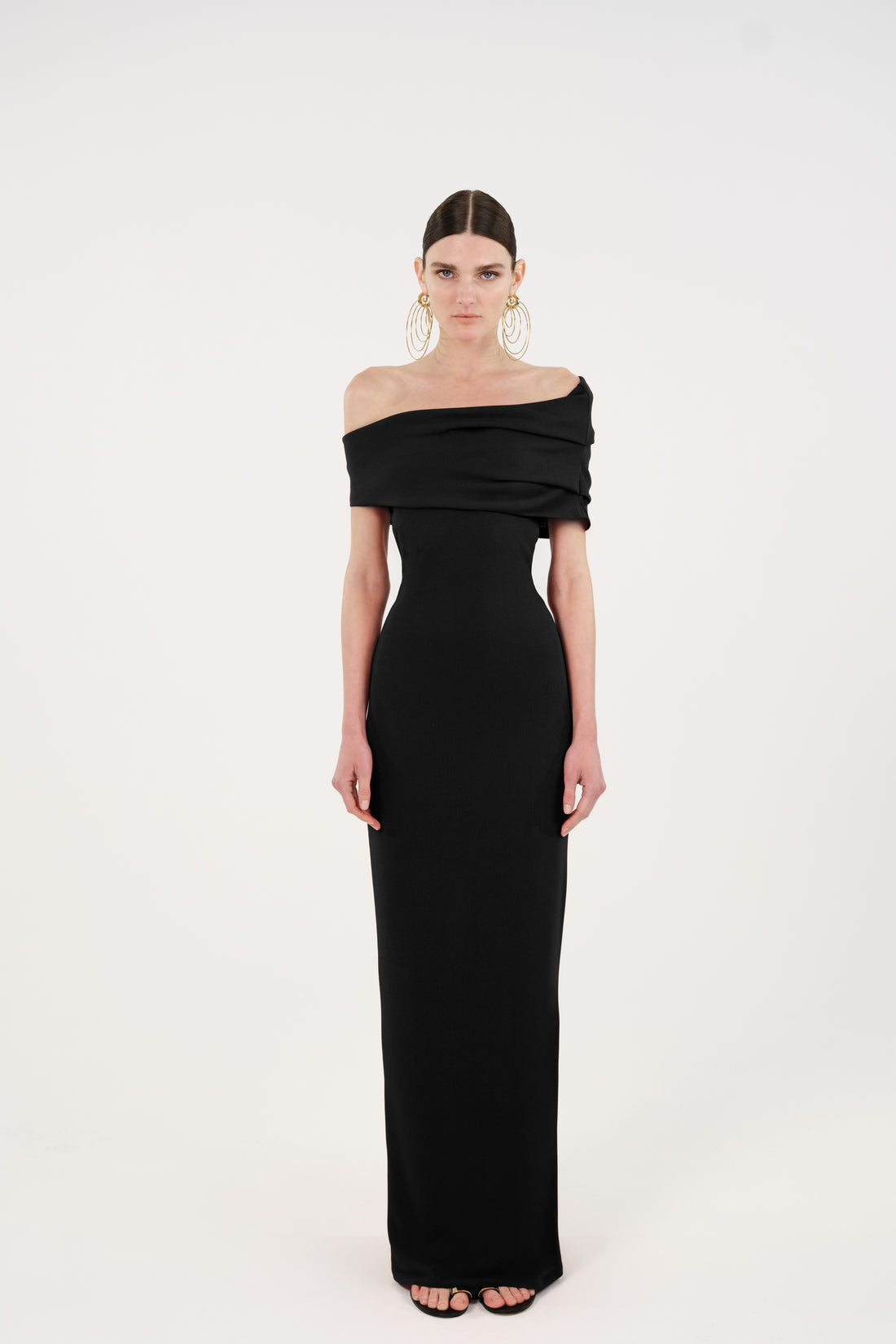Asymmetric Off-Shoulder Draped Maxi Dress