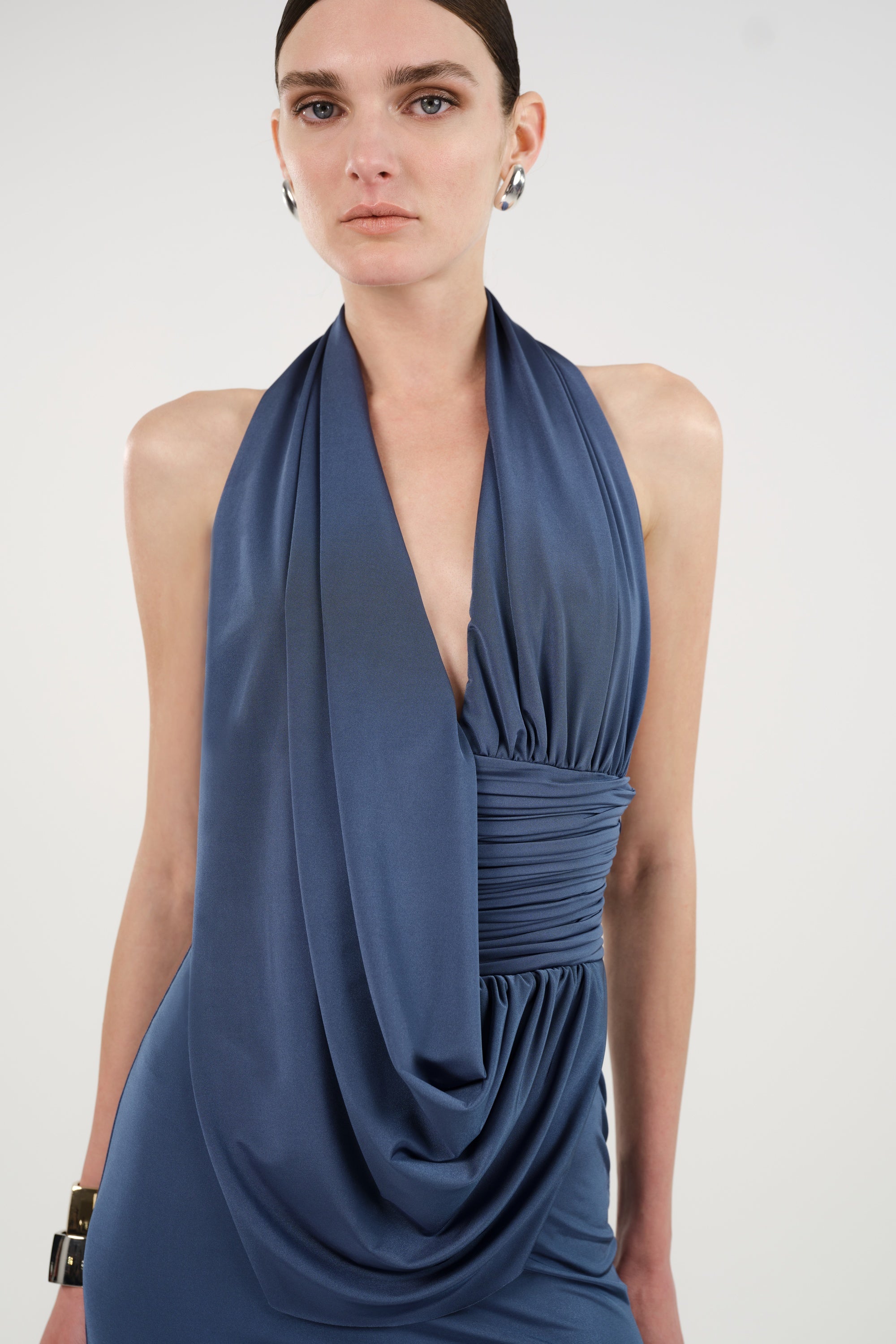 Draped Halter Neck Maxi Dress