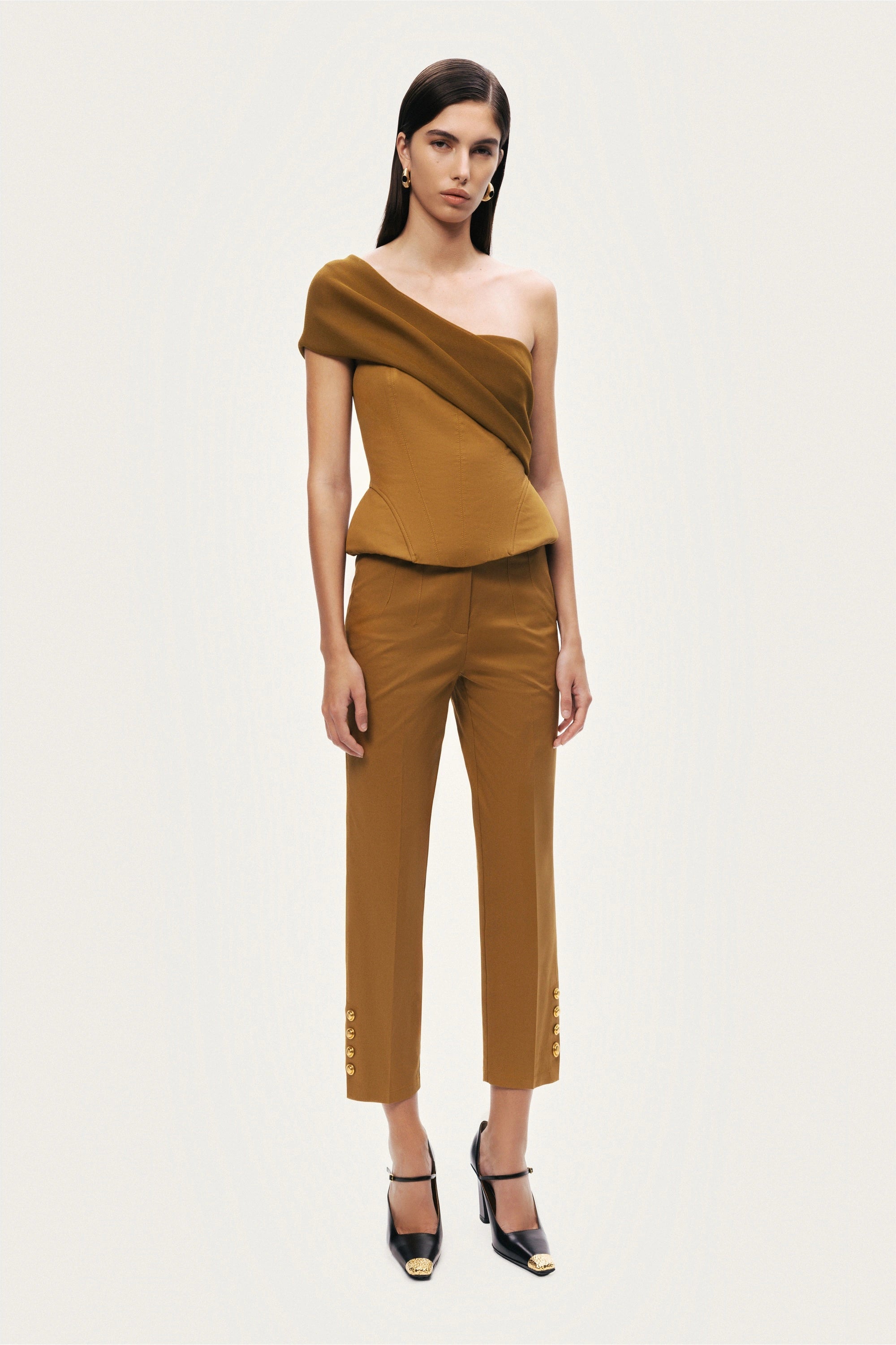 One-Shoulder Draped Gabardine Bustier