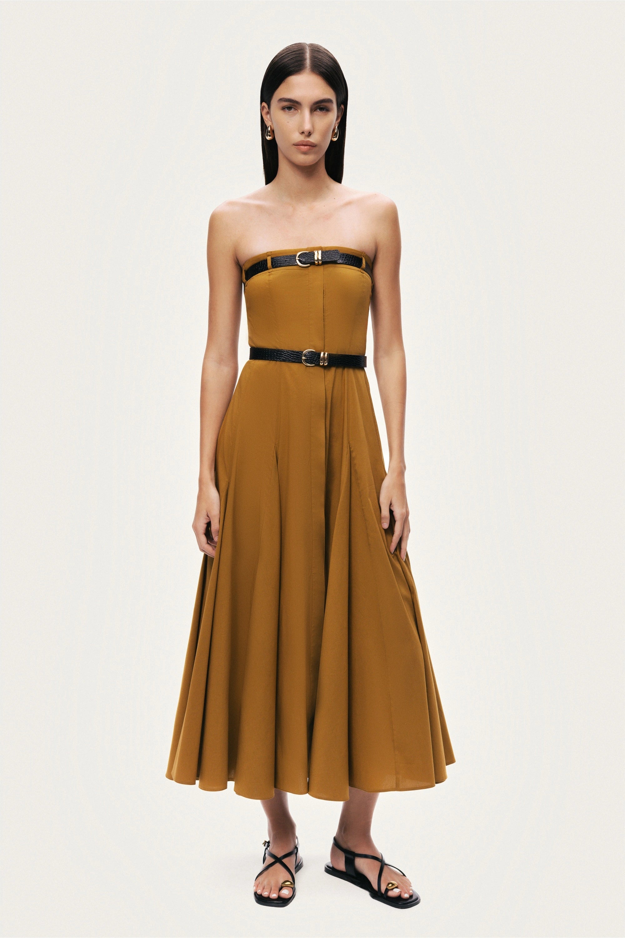 Strapless Double Belted Midi Dress
