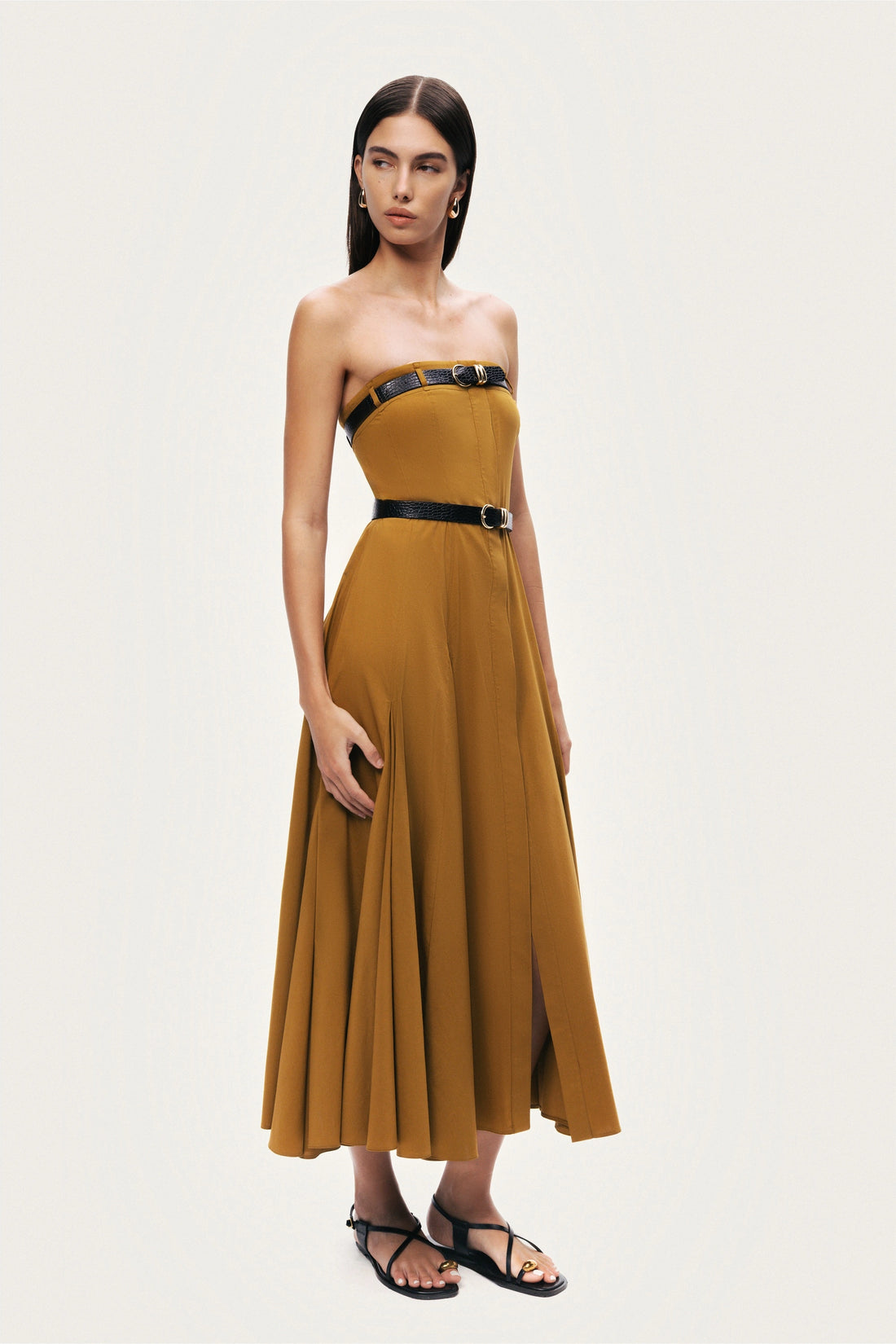 Strapless Double Belted Midi Dress