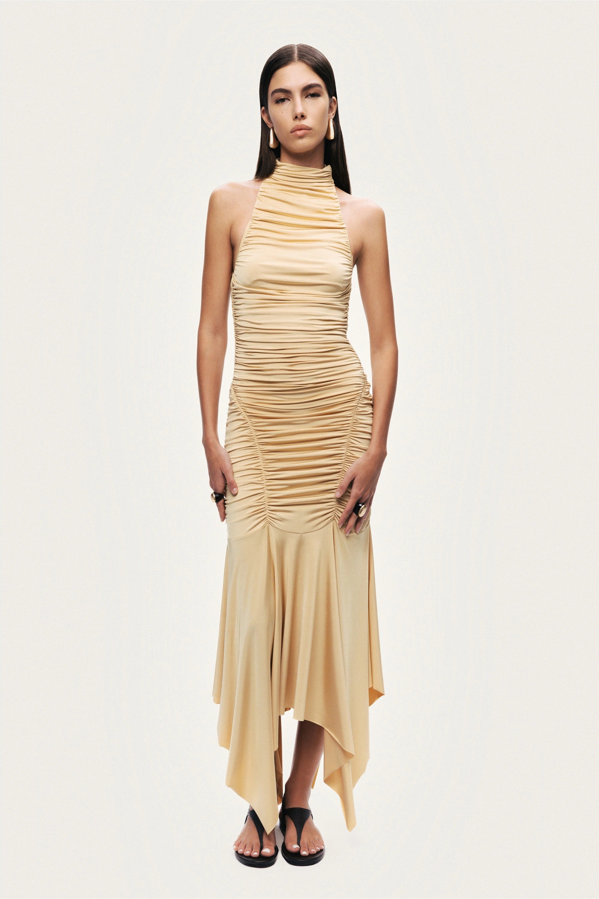 Ruched Halter Midi Dress