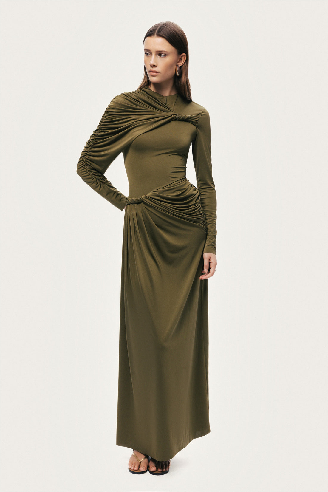 Draped Long Sleeve Maxi Dress