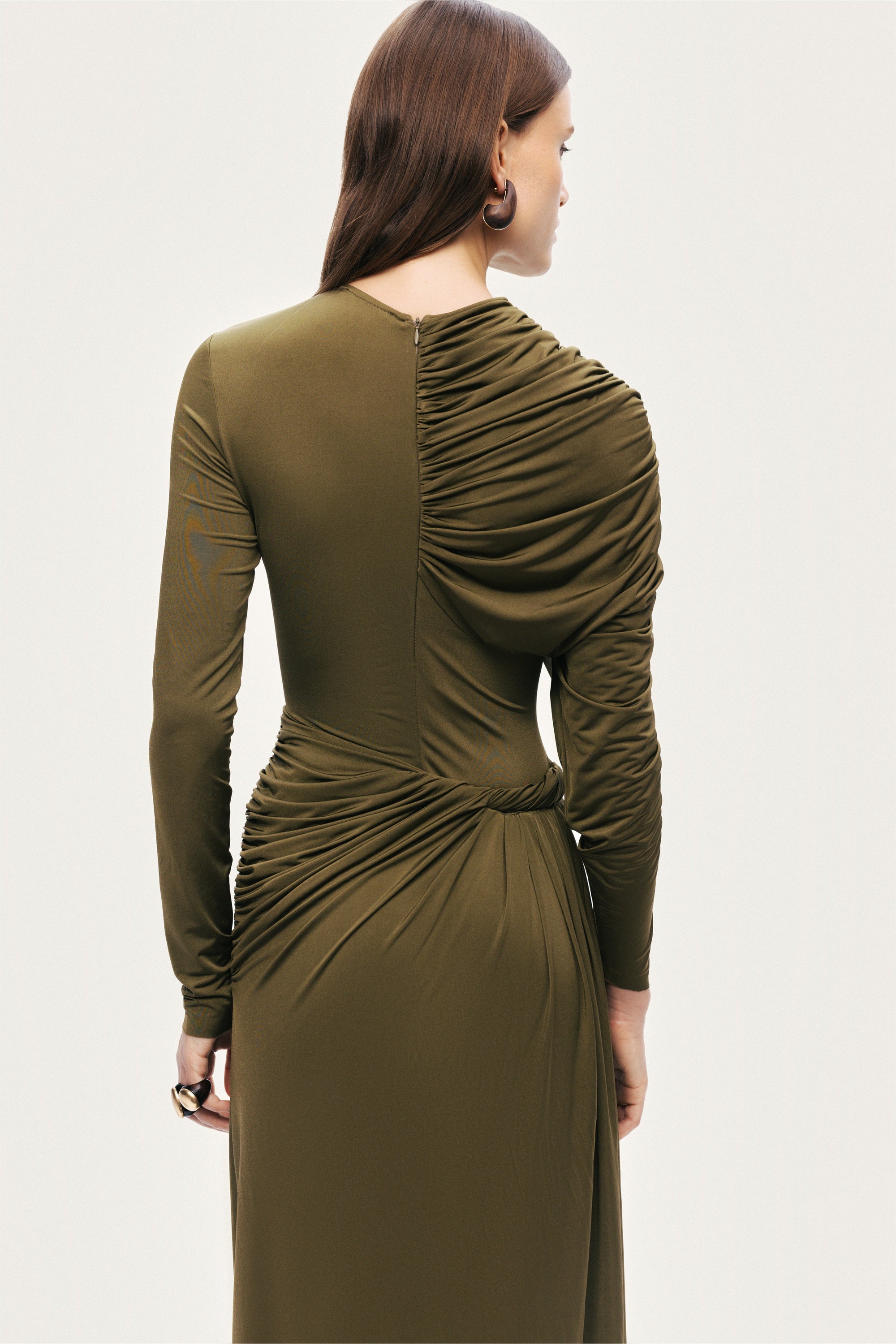 Draped Long Sleeve Maxi Dress
