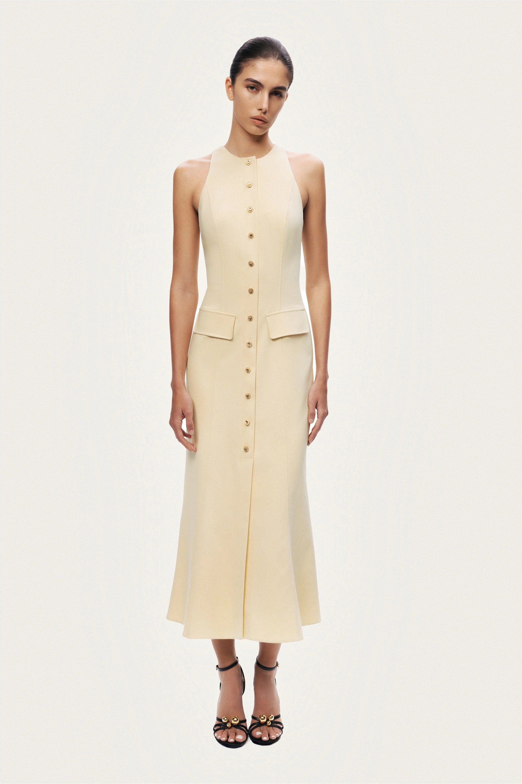 Sleeveless Button-Front Midi Dress