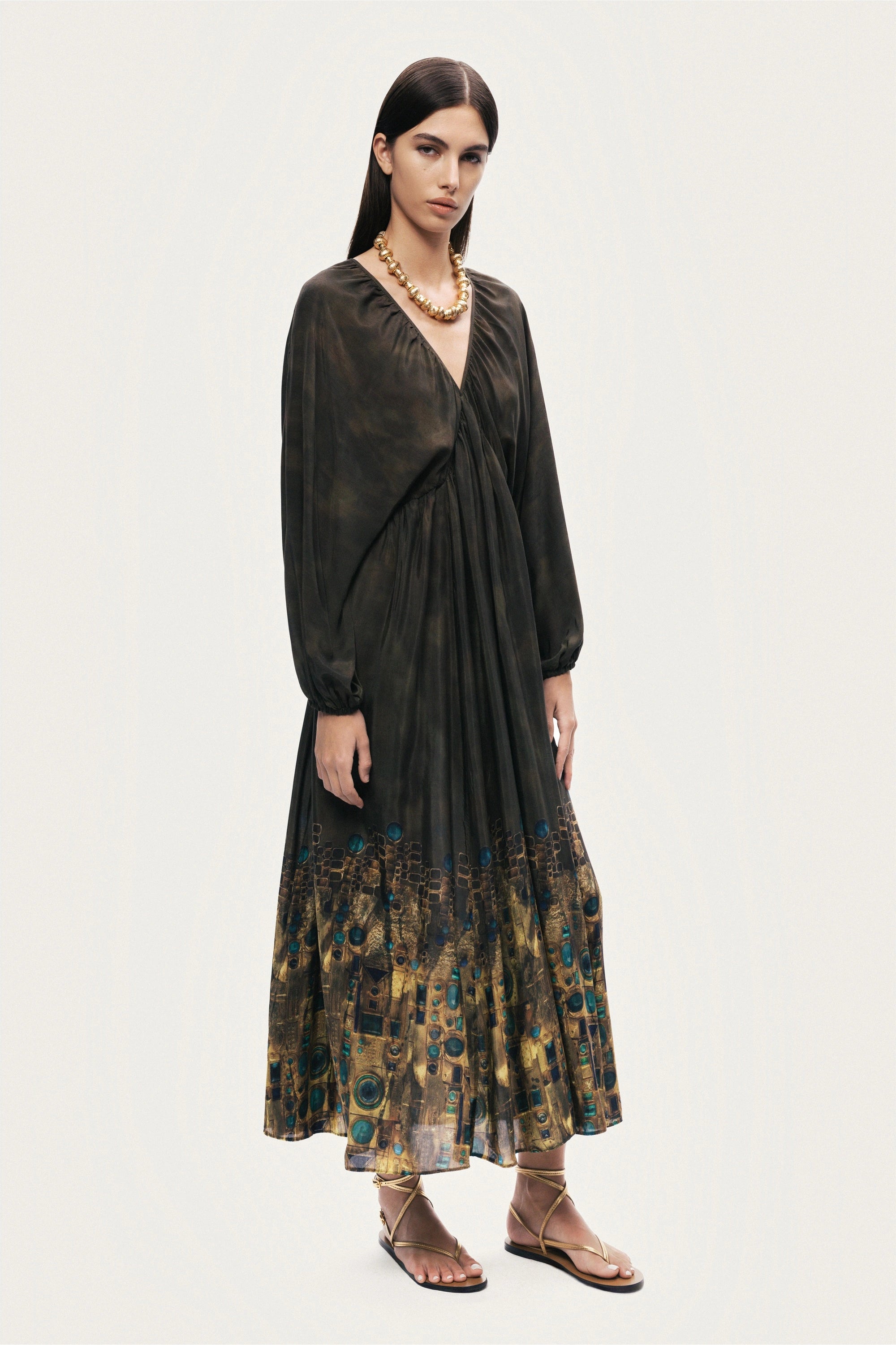 Printed Long Sleeve Maxi Dress