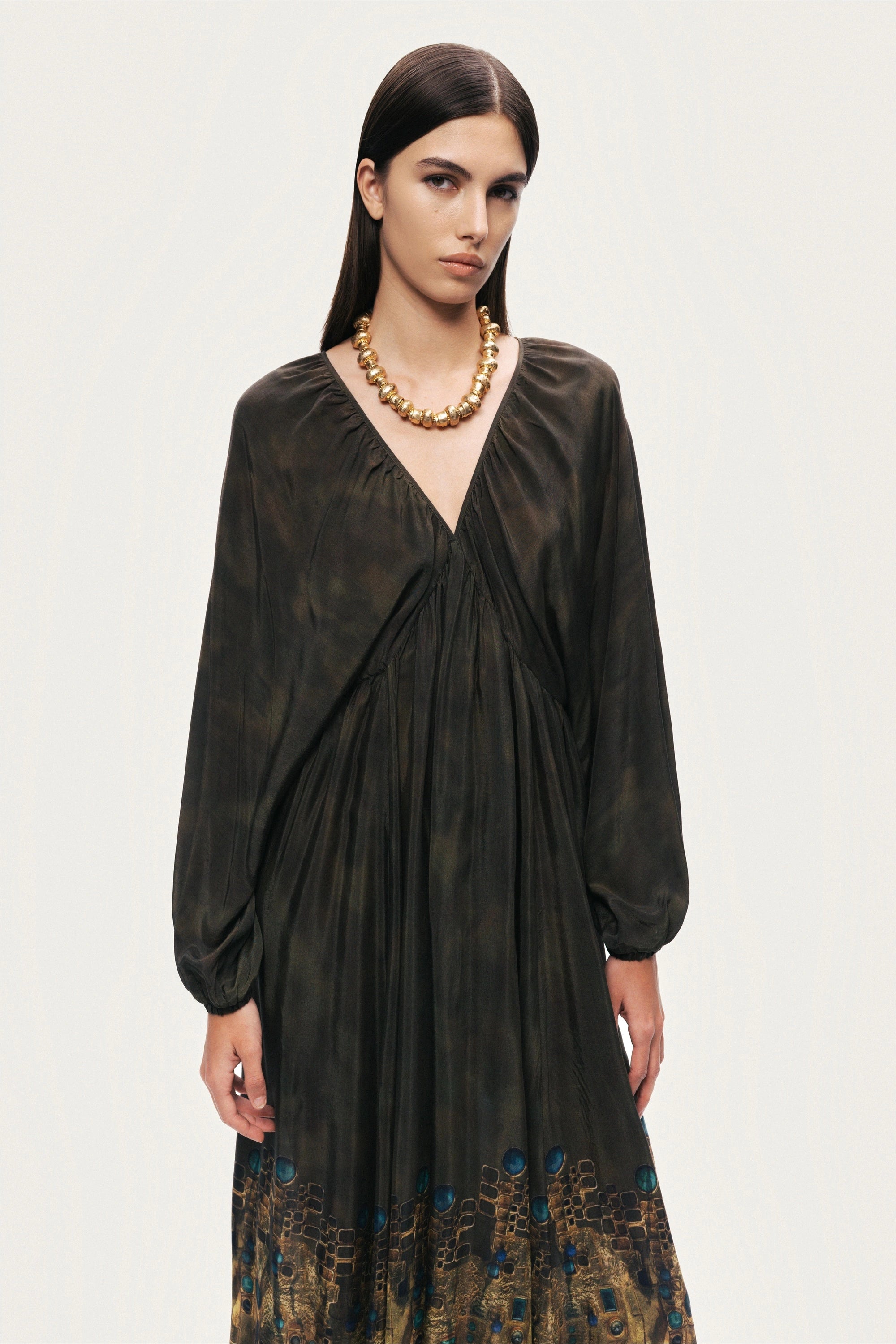 Printed Long Sleeve Maxi Dress