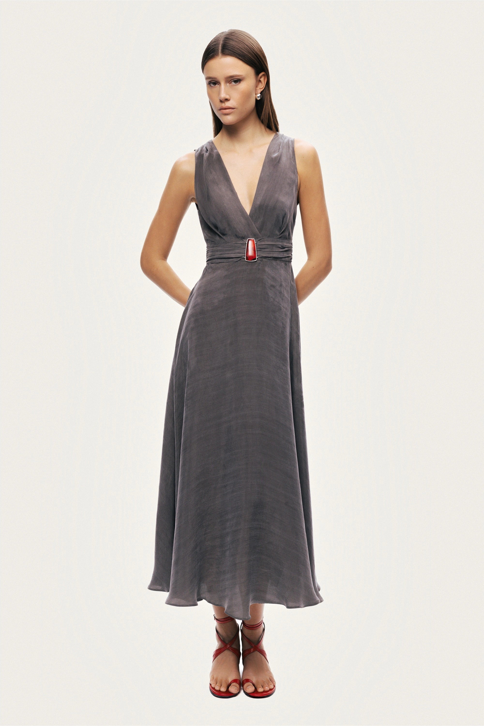 V-Neck Sleeveless Midi Dress