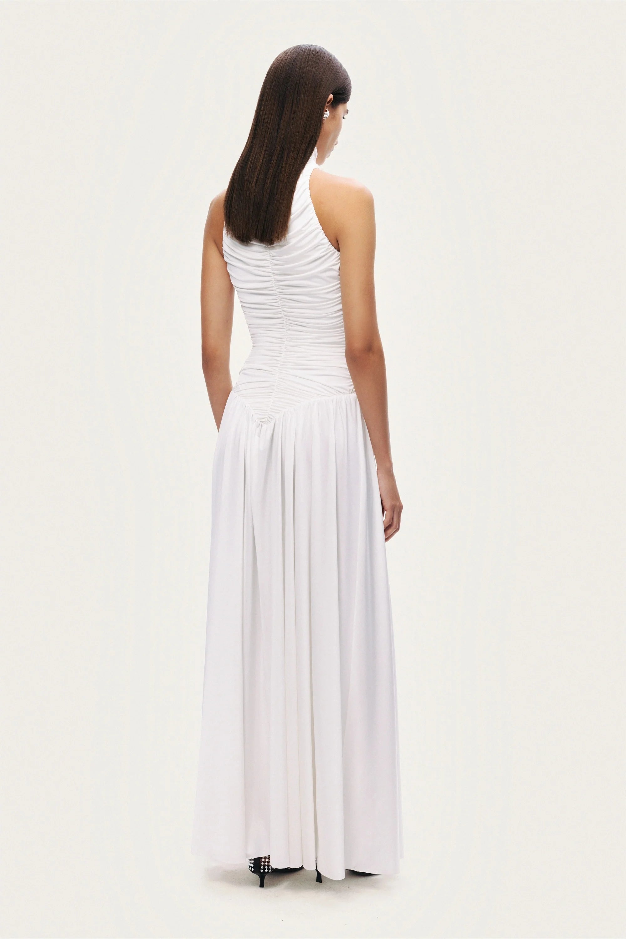 Ruched High-Neck Maxi Dress