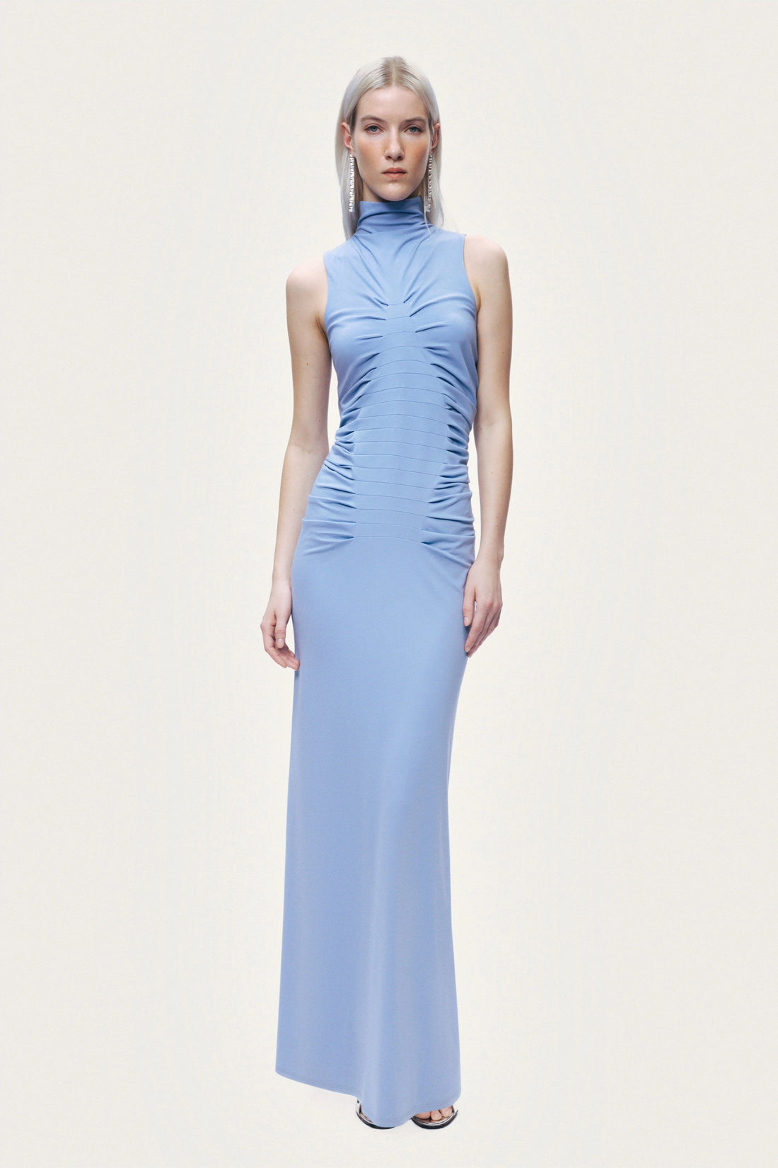 Ruched High-Neck Maxi Dress