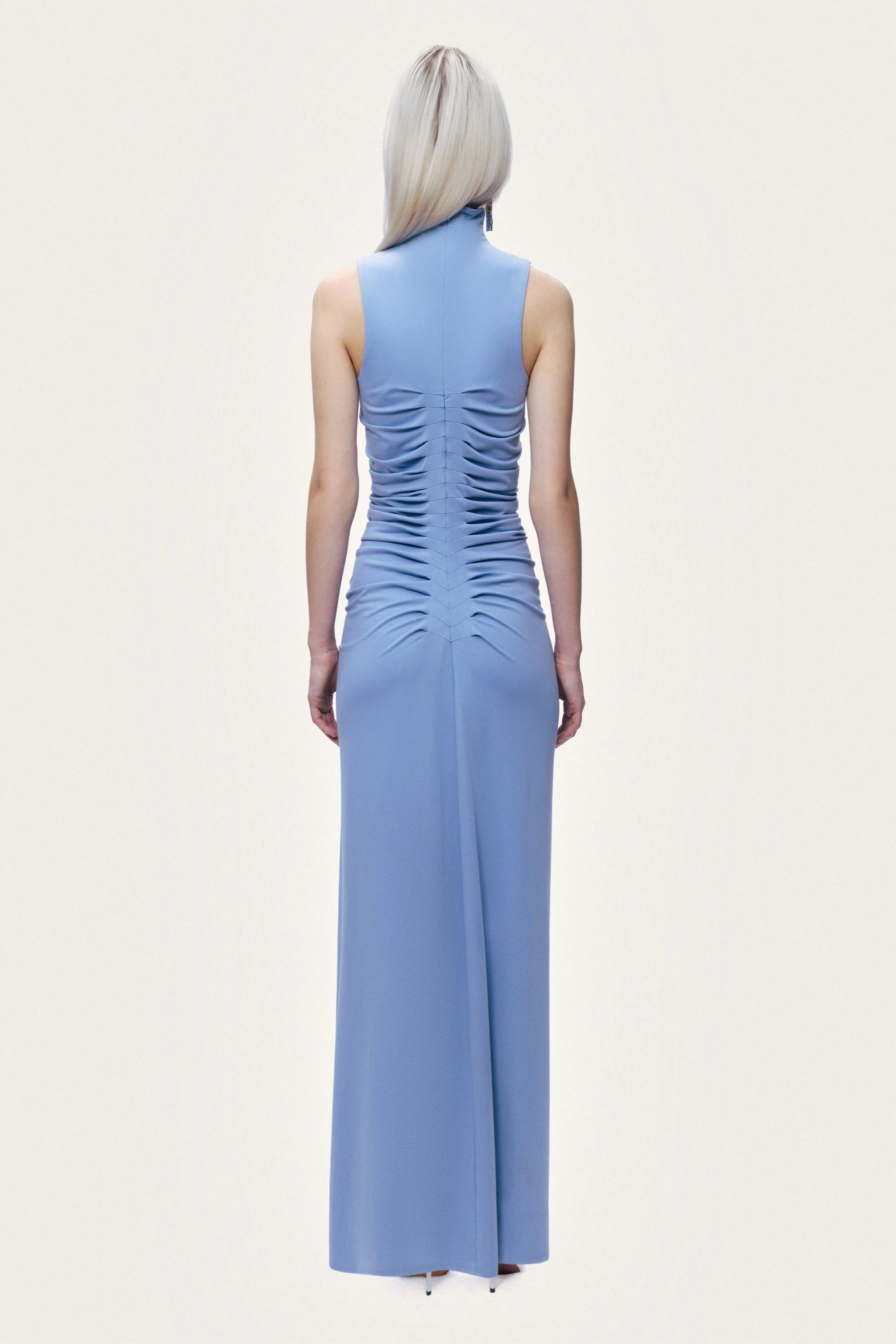 Ruched High-Neck Maxi Dress