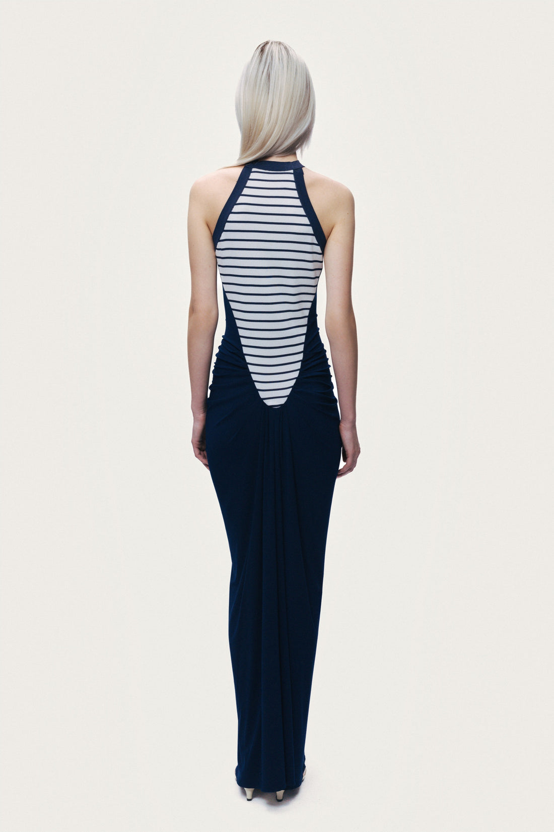 Stripe Draped Halter Neck Maxi Dress
