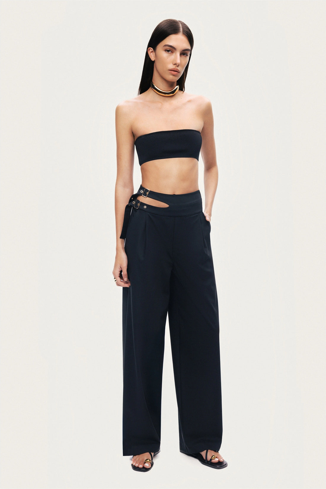 Cut-Out Waist Wide-Leg Pants