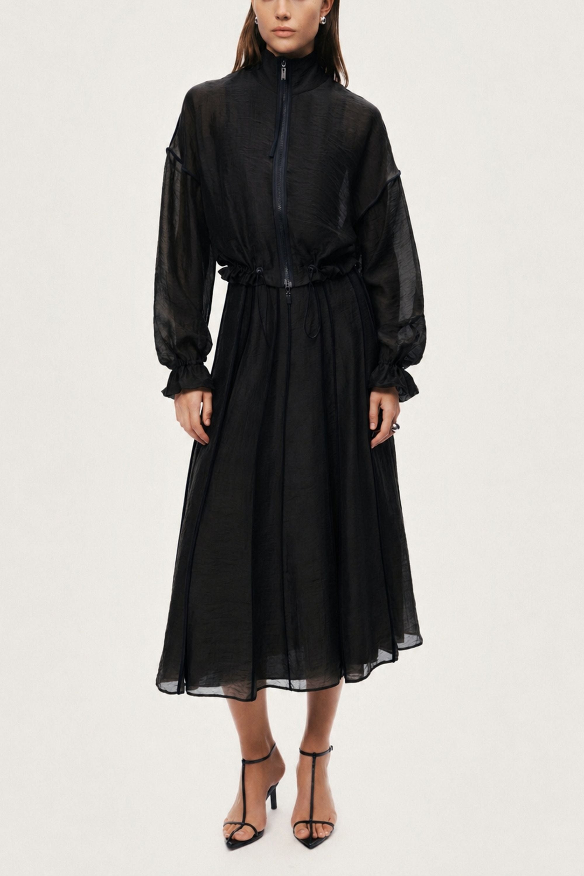 Braid-Trim Pleated Midi Skirt