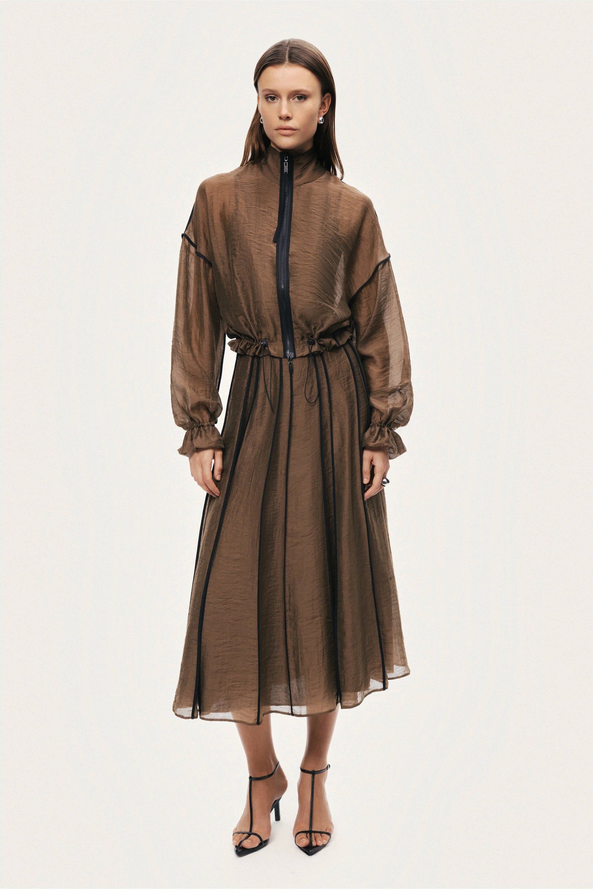 Sheer Pleated Midi Skirt