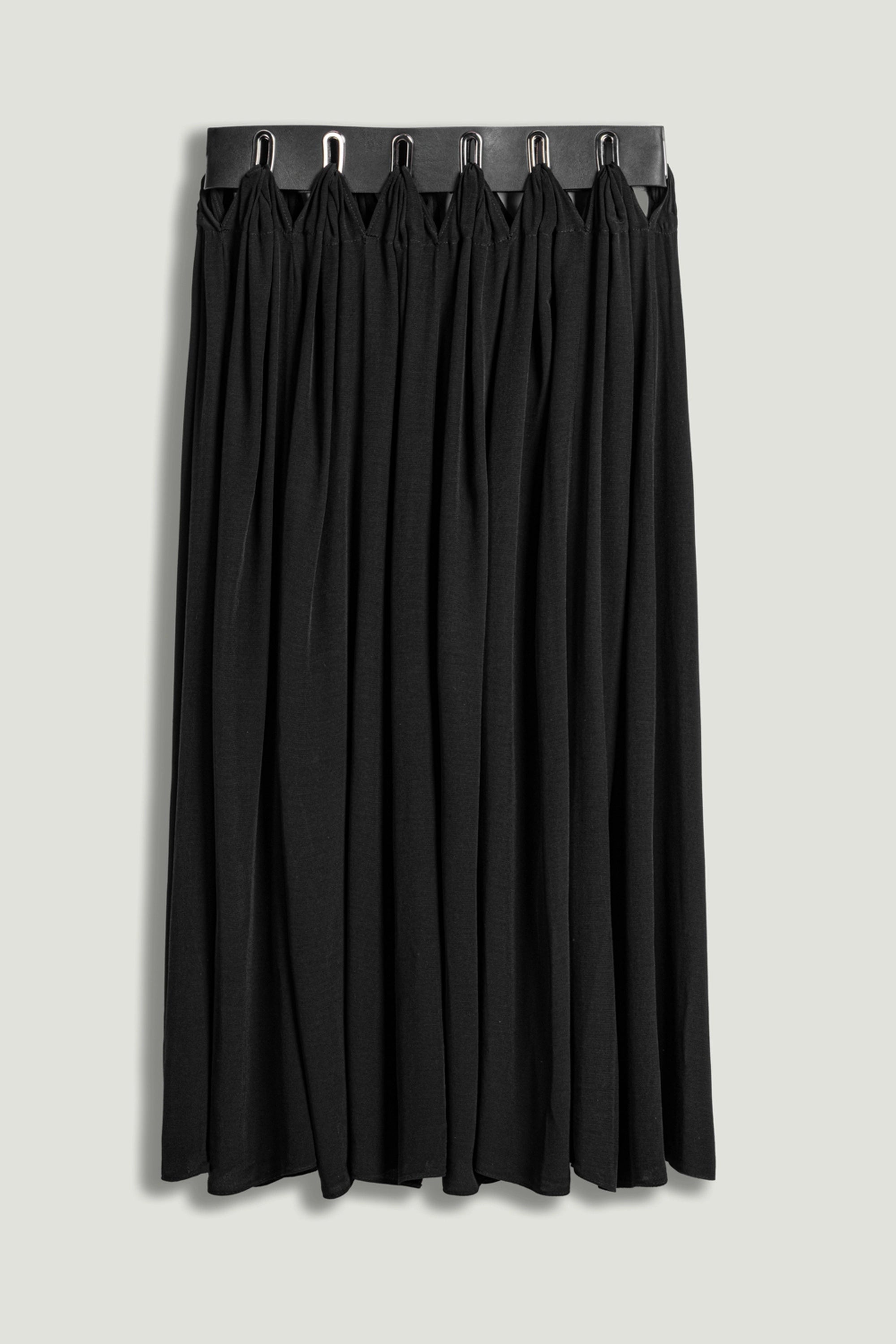 Pleated Ring-Detail Midi Skirt