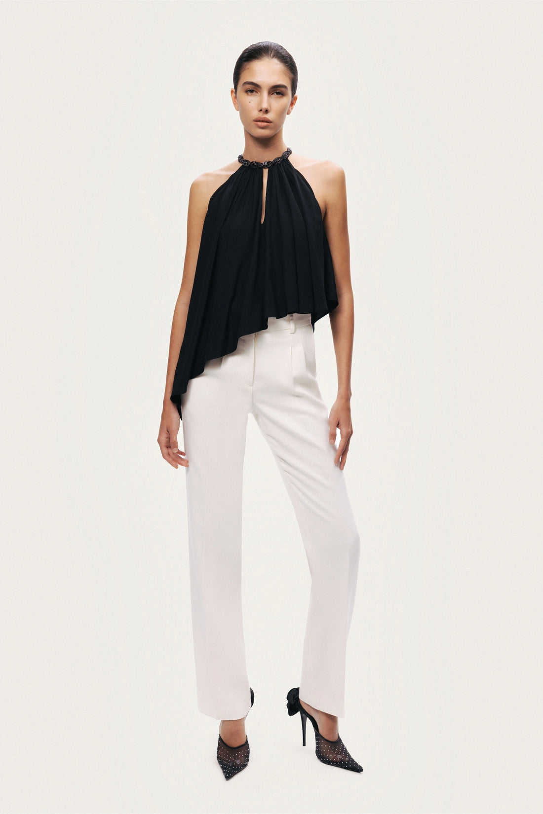 Black Embellished Halter Blouse