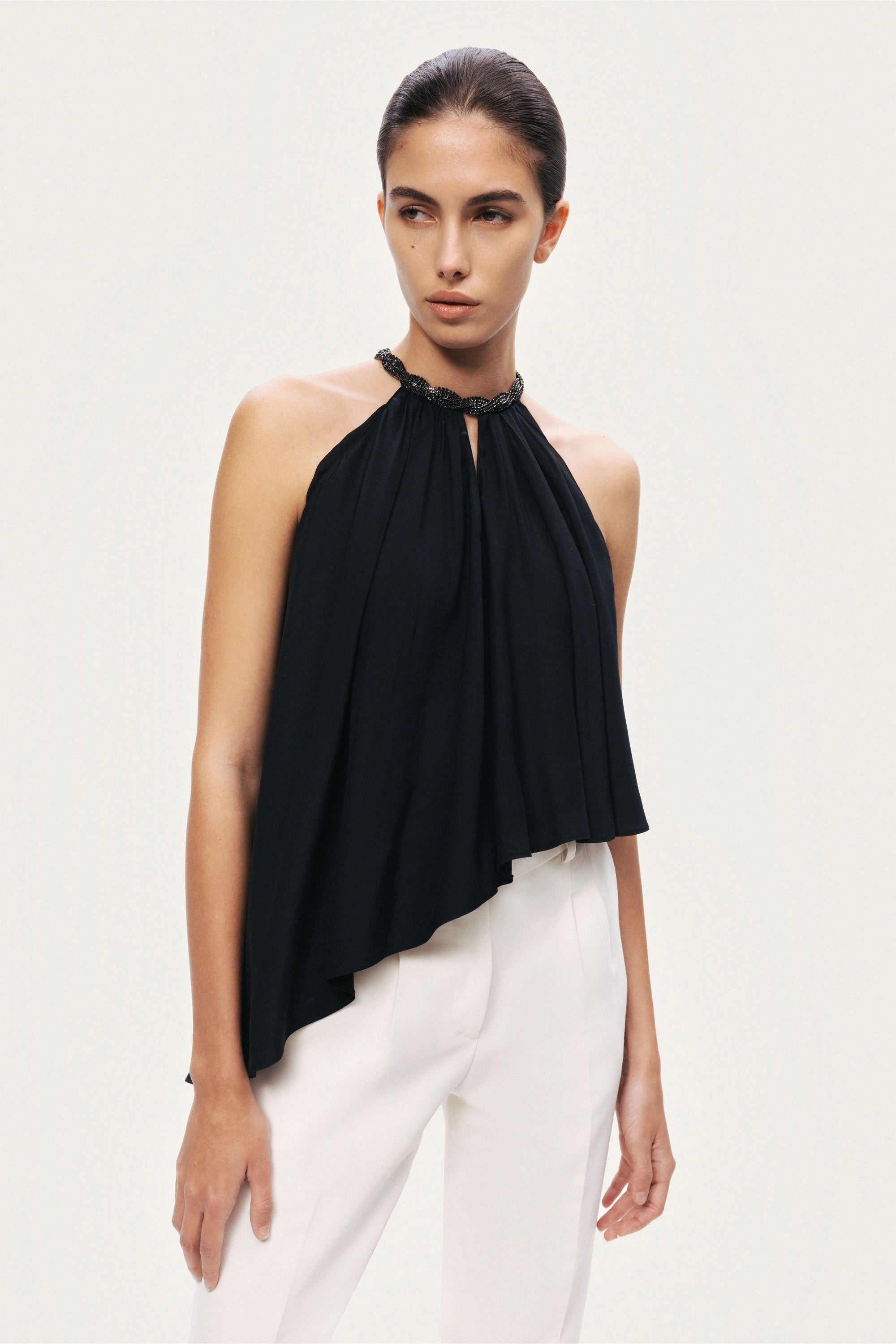 Black Embellished Halter Blouse