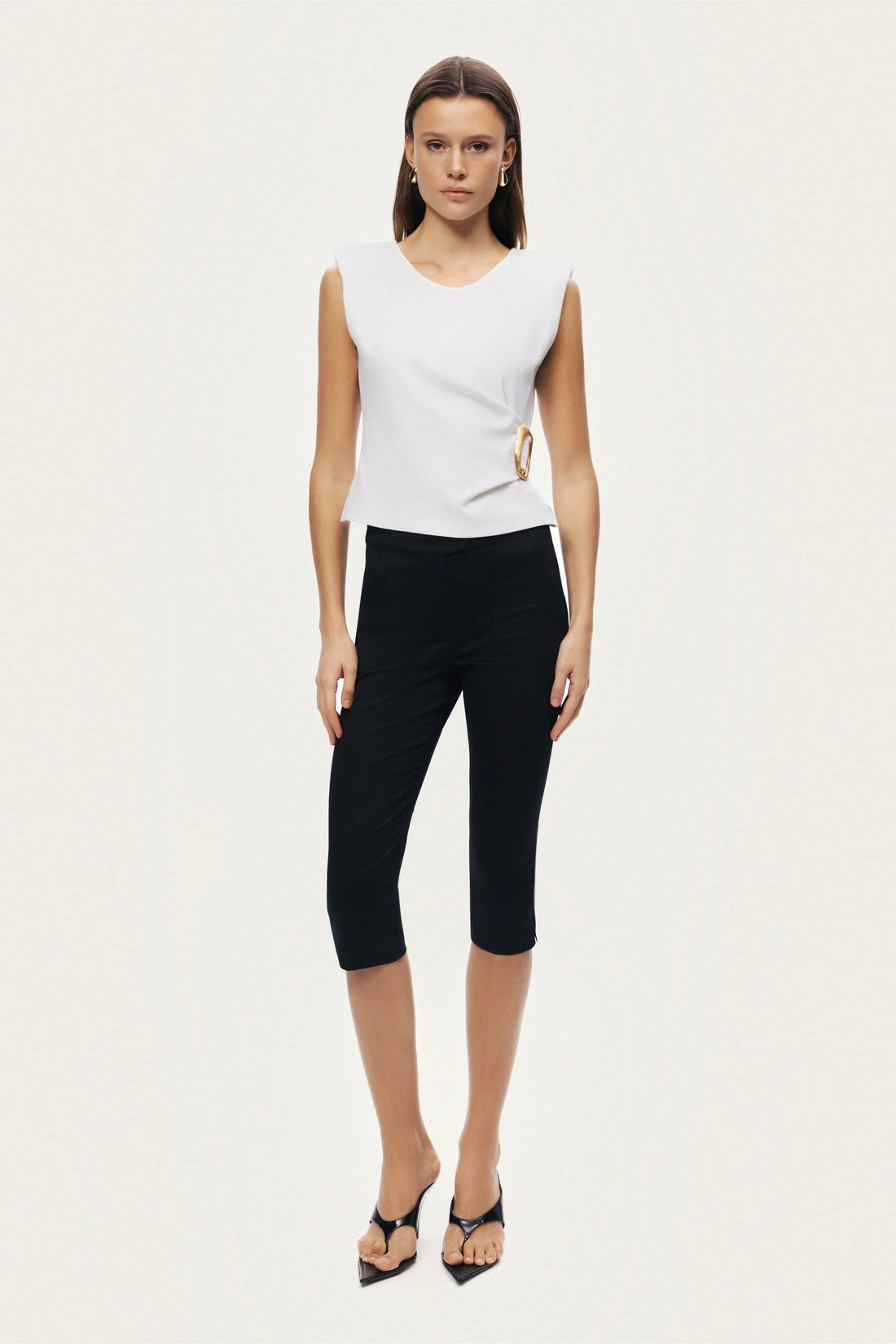 Sleeveless Buckle-Detail Blouse