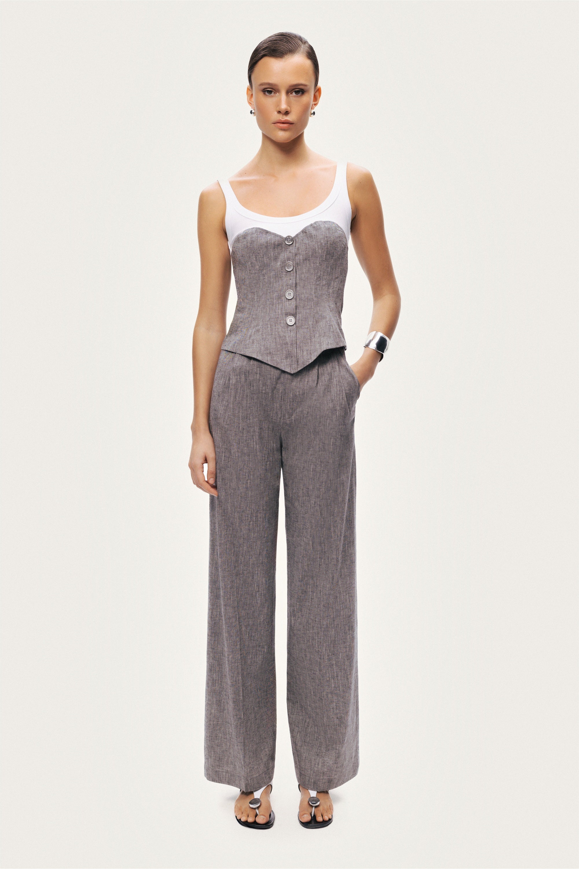 Button-Front Tailored Blouse