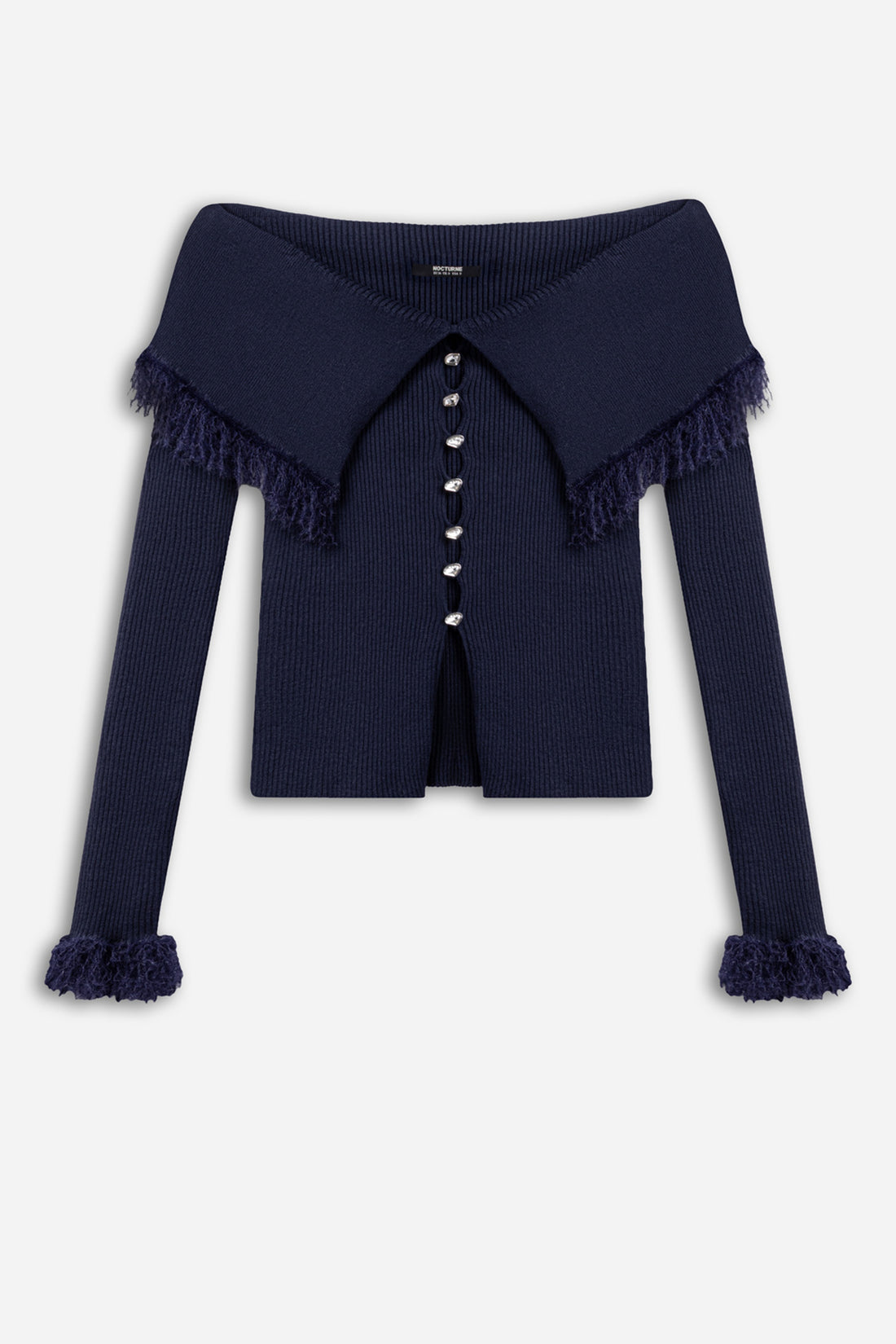 Fringed Collar Off-Shoulder Cardigan