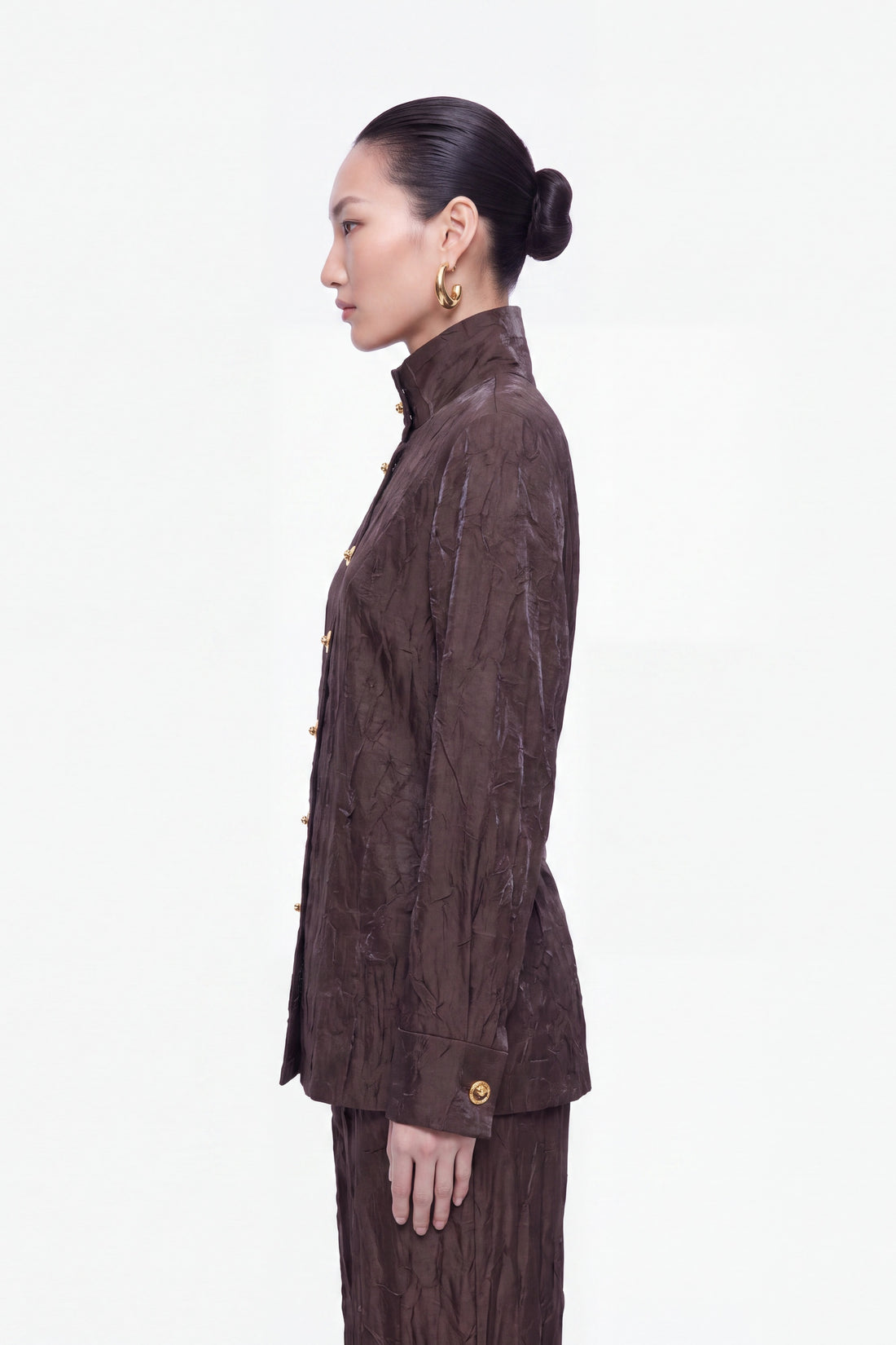 Crinkle Effect Stand Collar Shirt