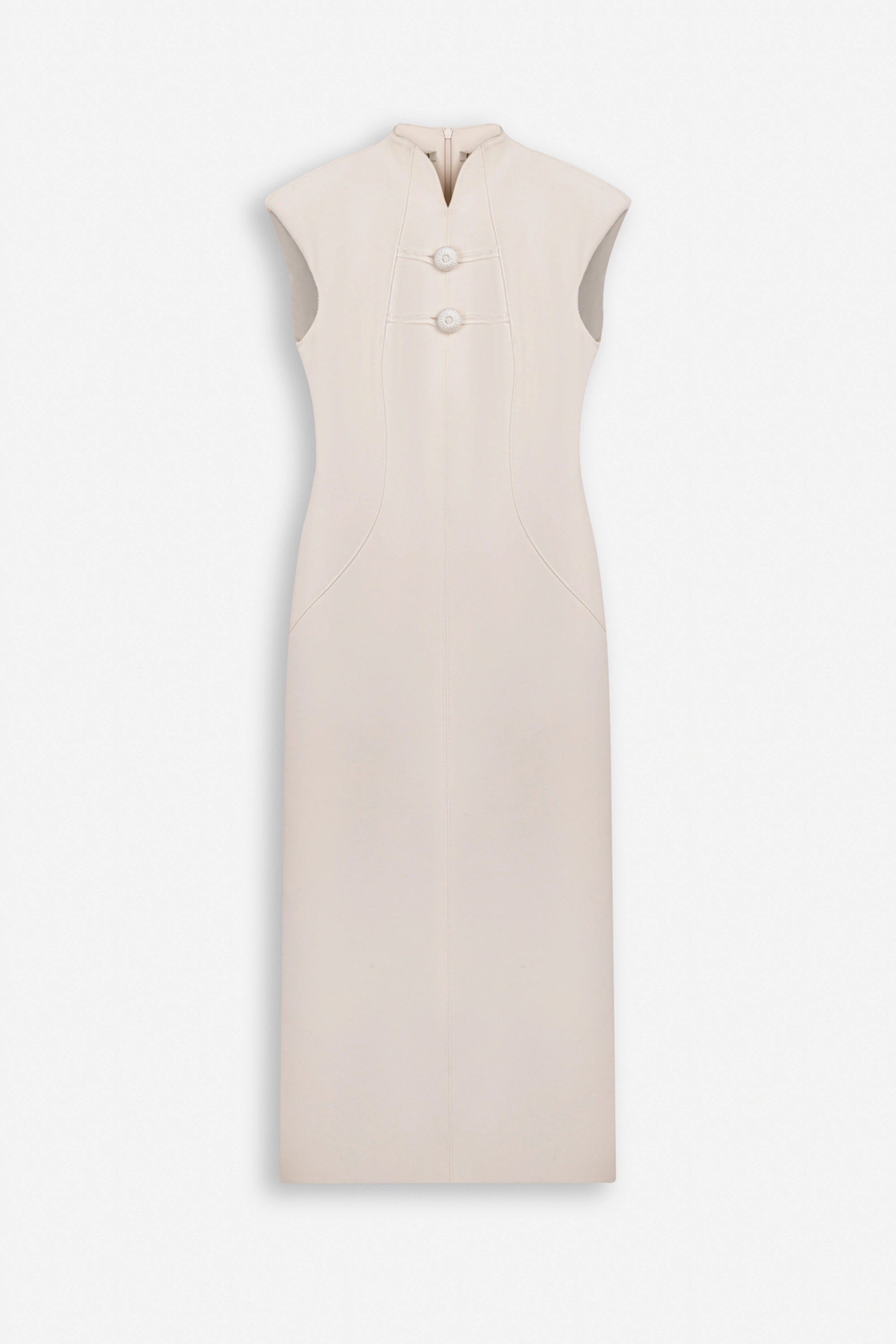 Padded Shoulder Button Detail Maxi Dress