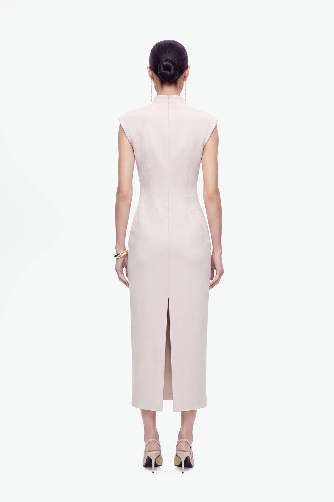 Padded Shoulder Button Detail Maxi Dress