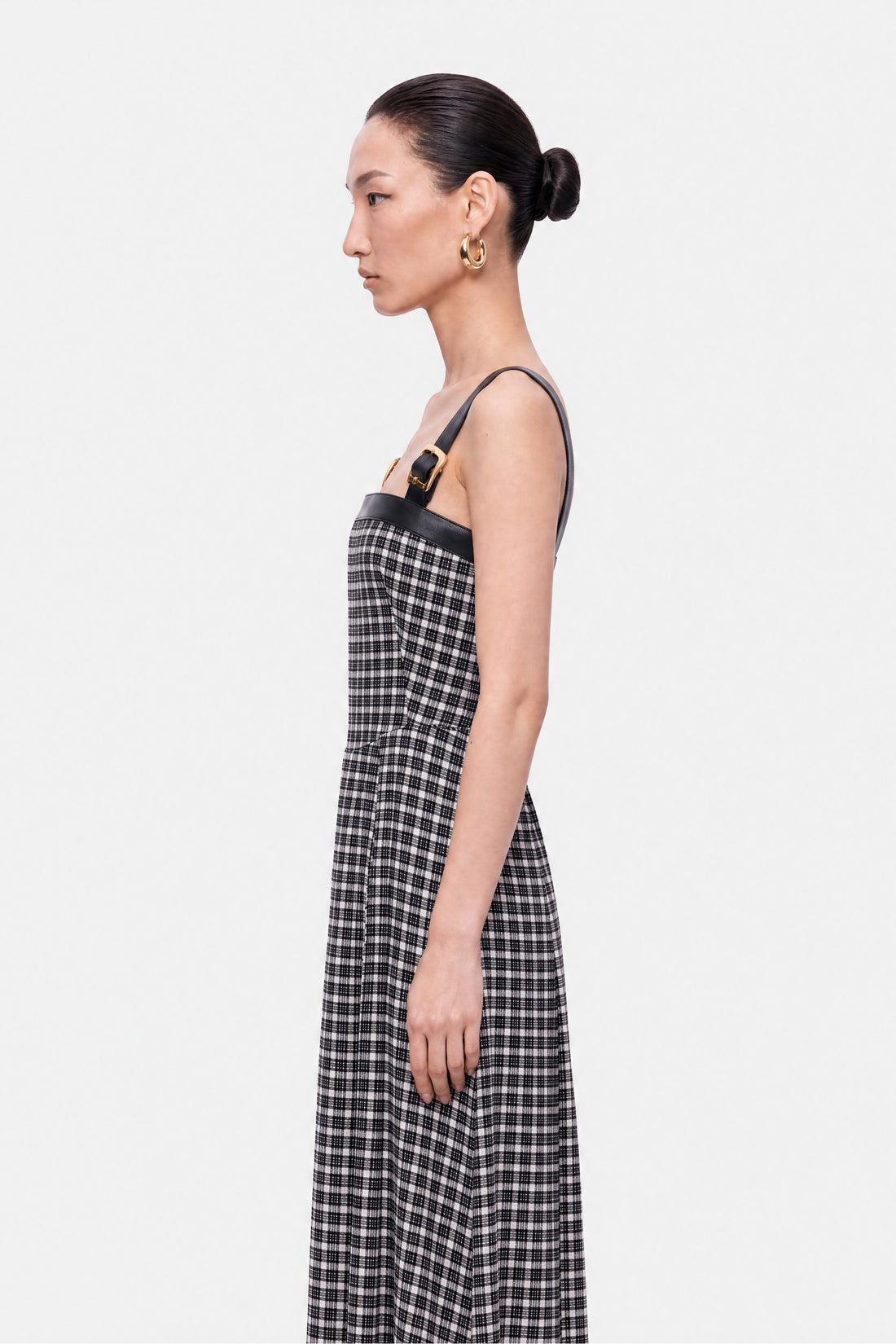 Buckle Strap Checked Midi Dress