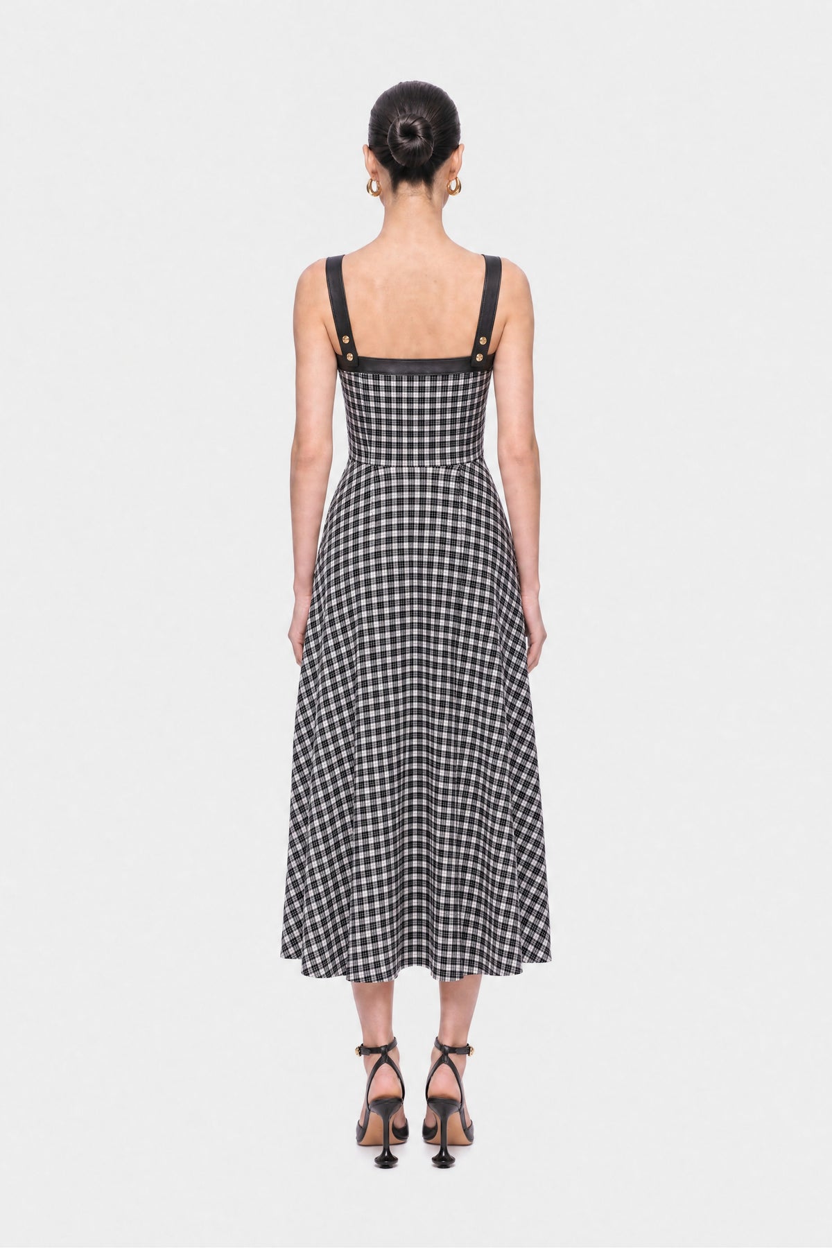 Buckle Strap Checked Midi Dress
