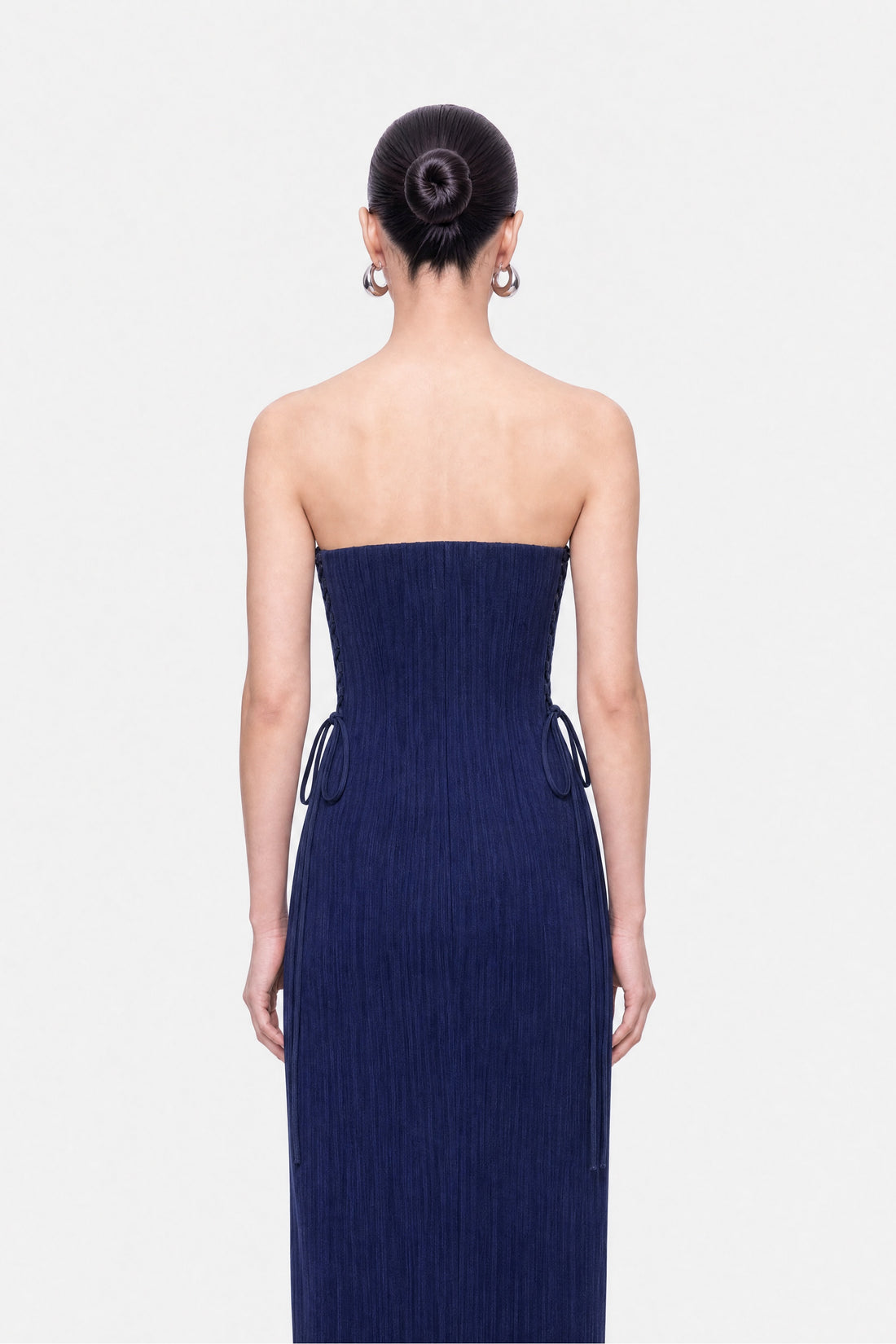 Strapless Lace-Up Midi Dress