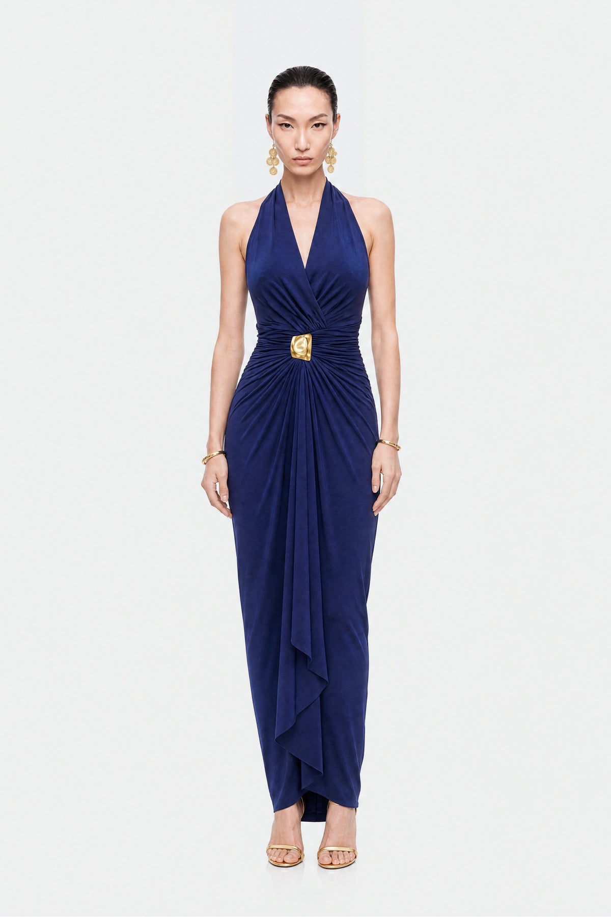 Buckle Detail Halter Neck Maxi Dress