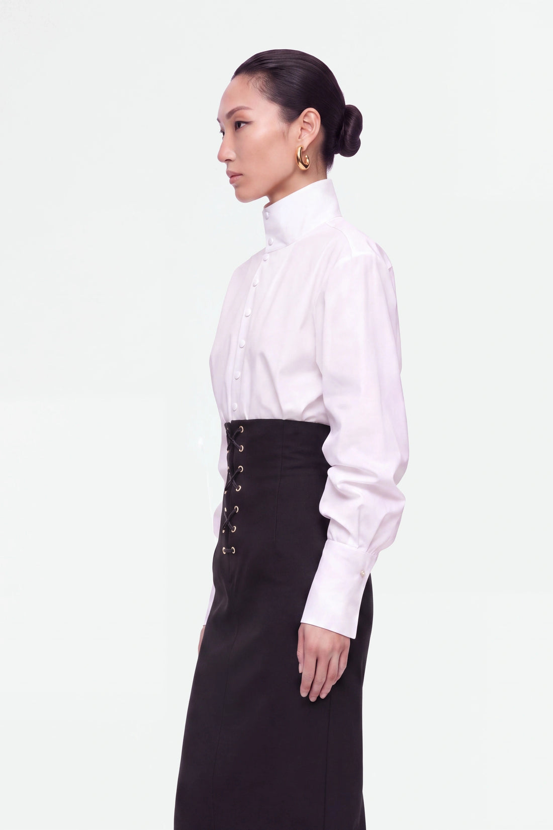 Eyelet Detail High Waist Midi Skirt