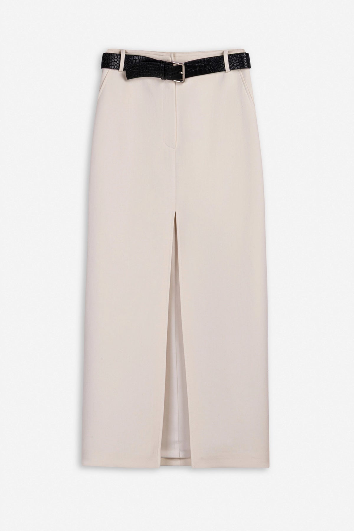 Belted Front Slit Maxi Skirt