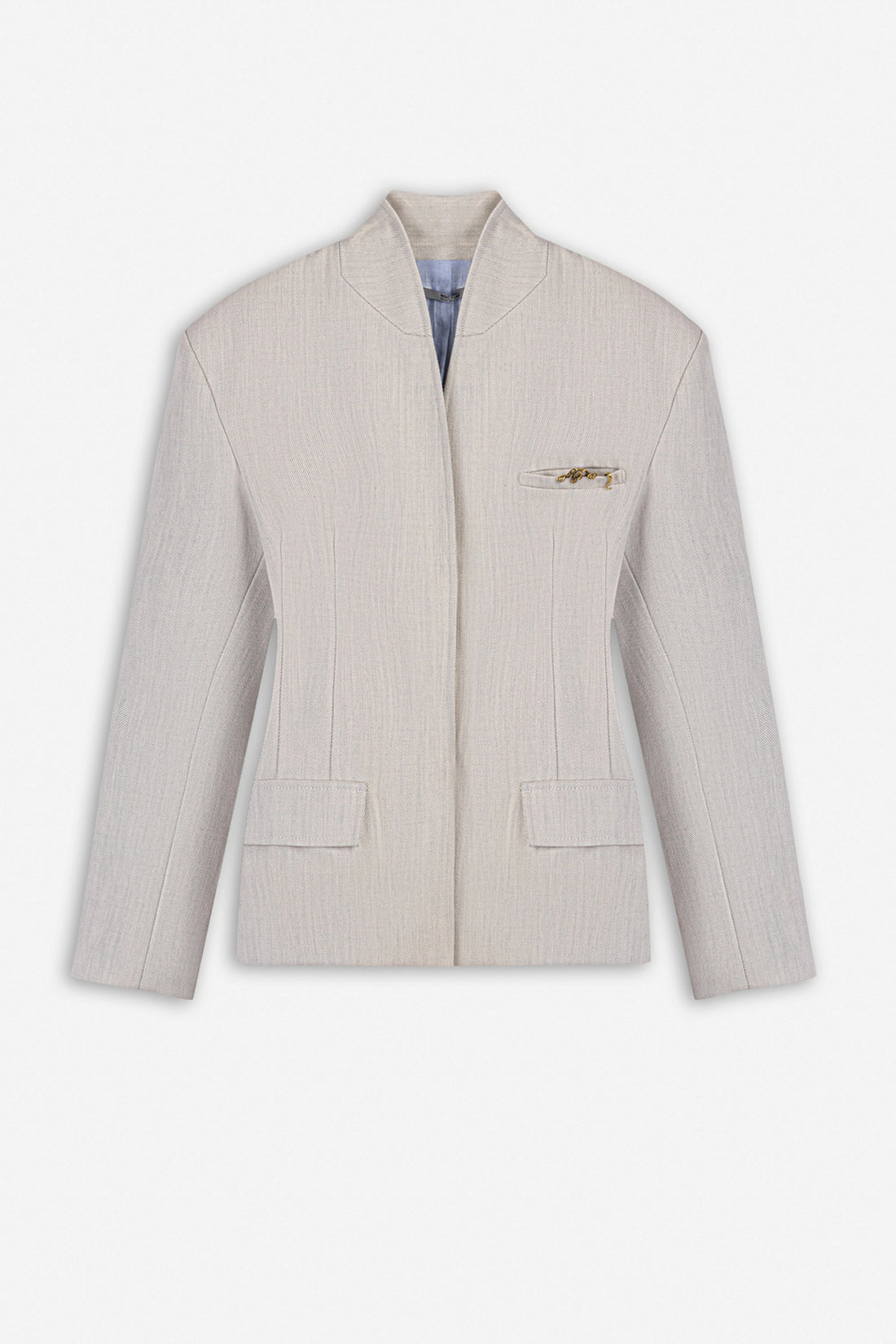 Brooch Detail Collarless Jacket