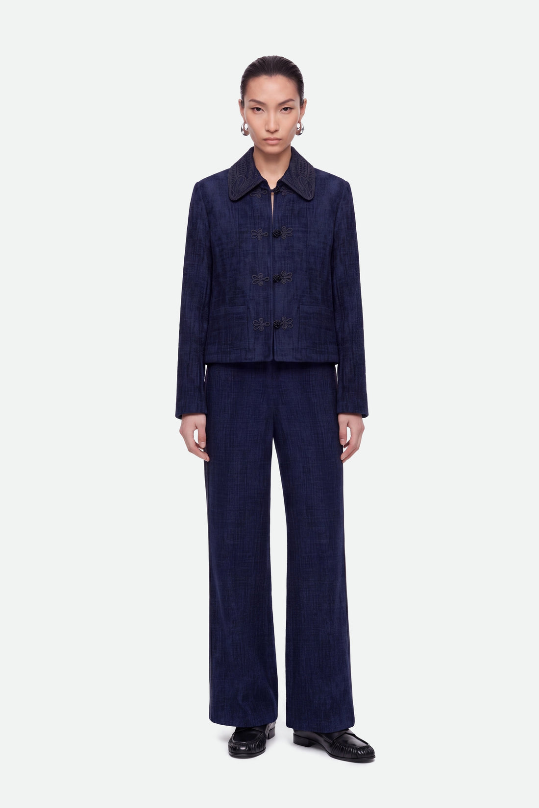 Embroidered Collar Chenille Jacket