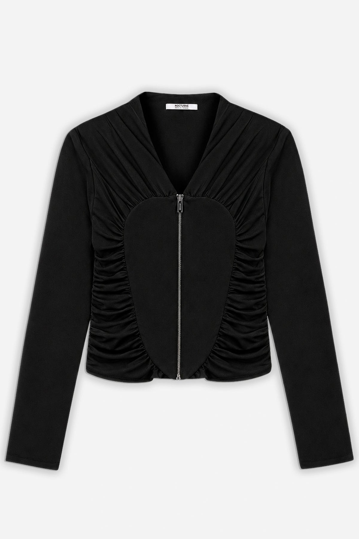 Ruffle Trim Zip Front Blouse