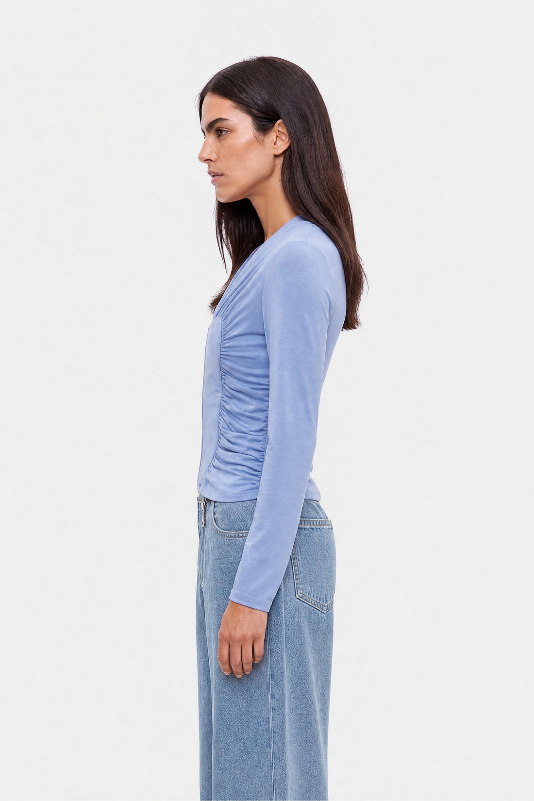 Ruched Metal Zip Blouse