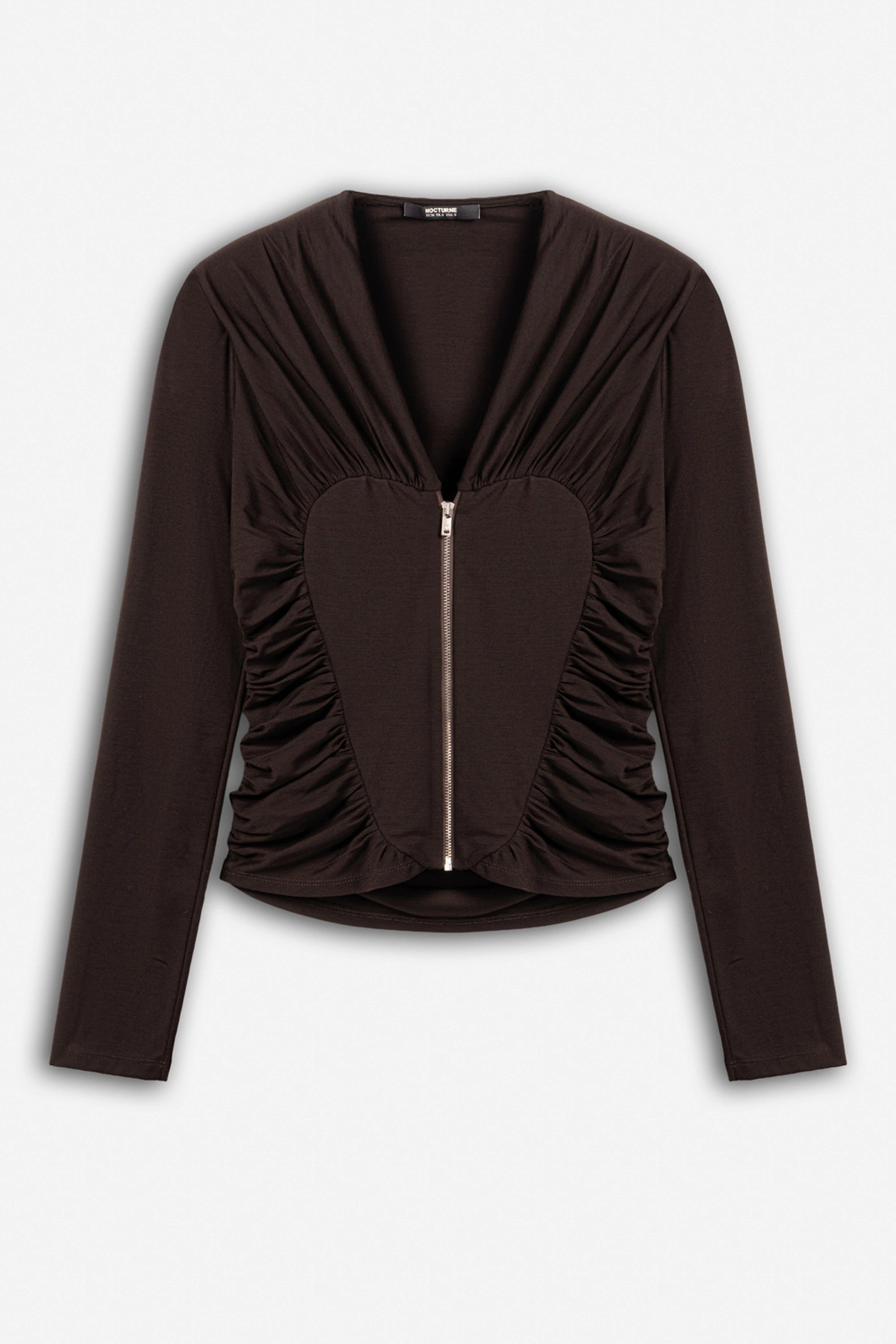 Ruffle Trim Zip Front Blouse