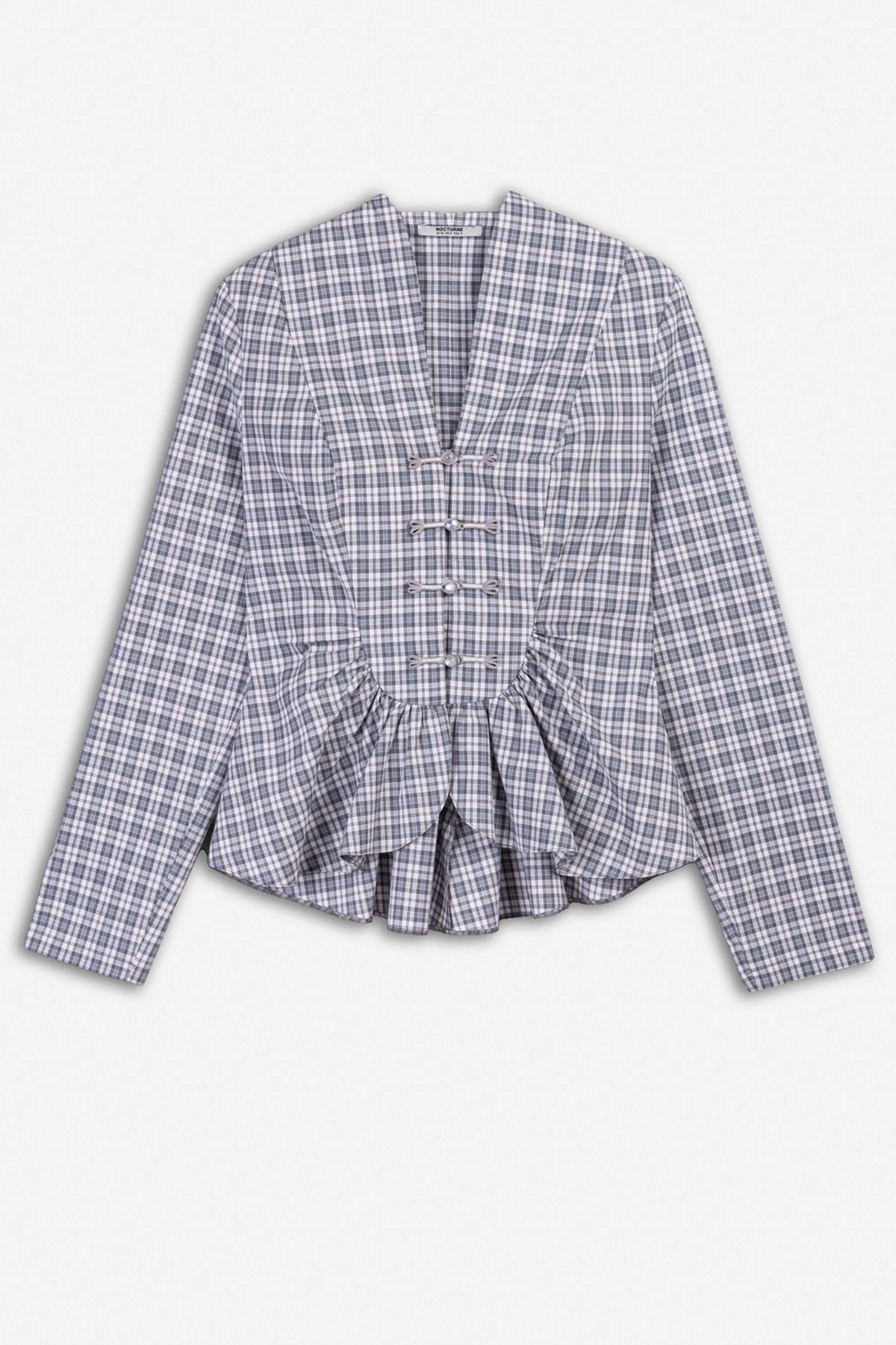 Checked Clasp Peplum Blouse