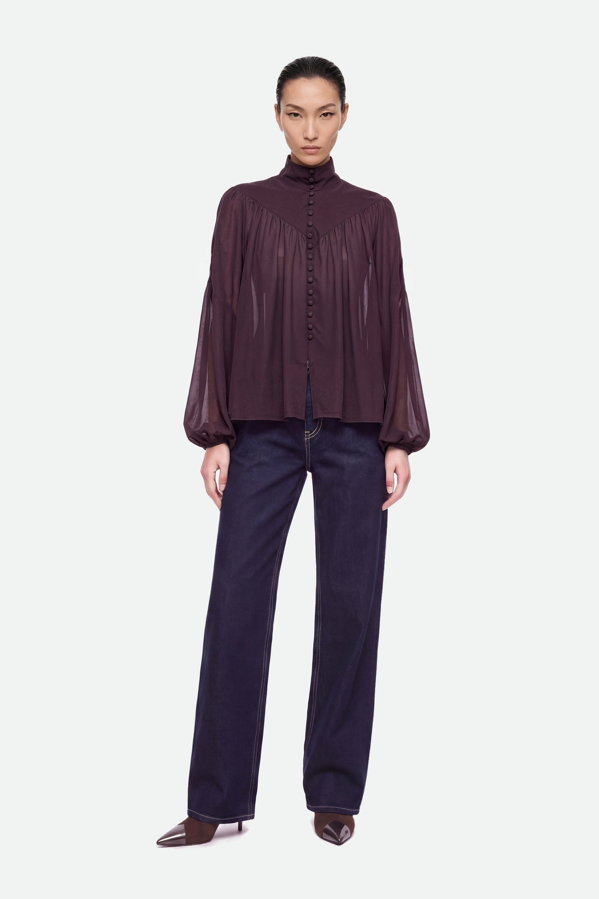 Gathered Sheer Blouse
