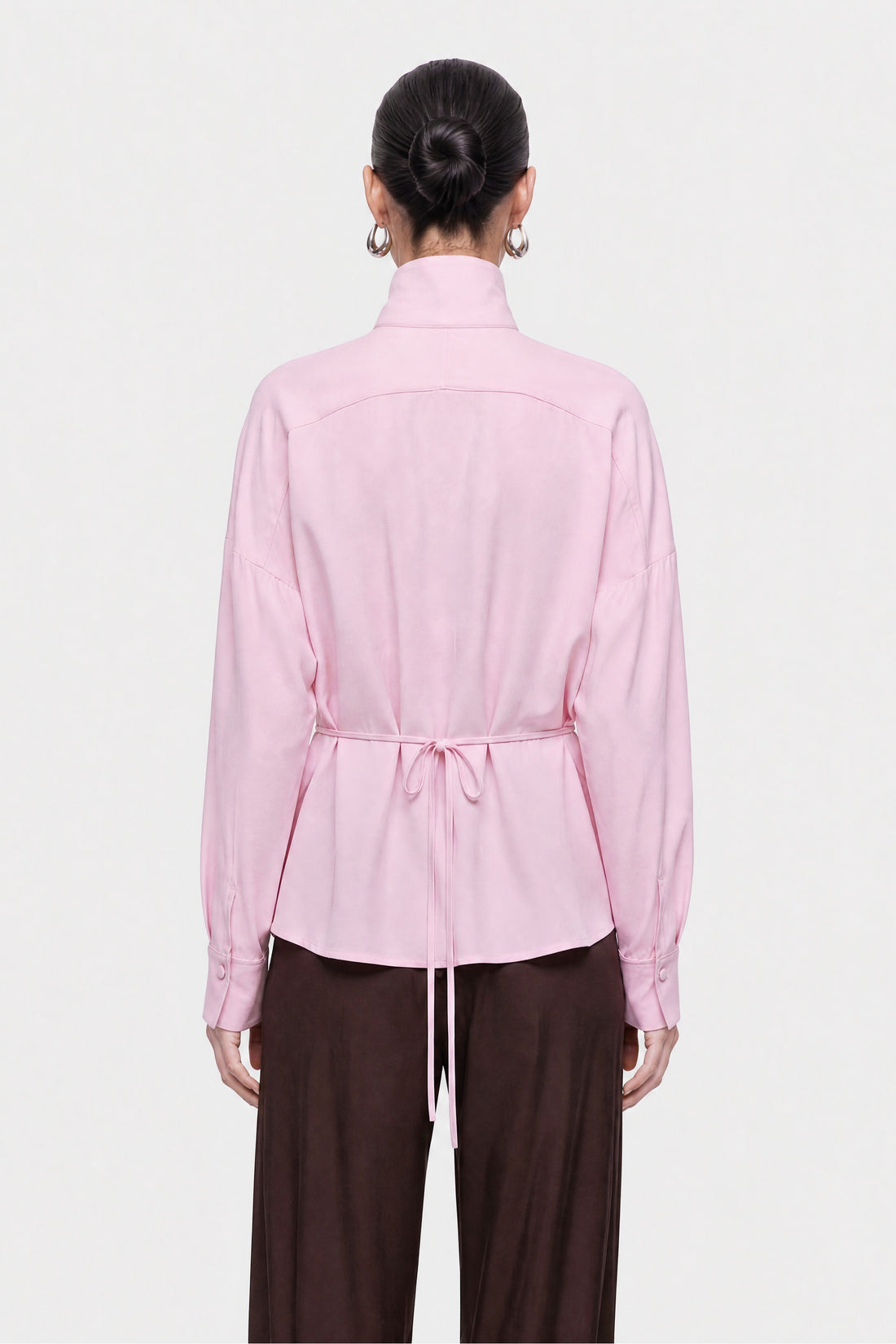 Tie Detail Stand Collar Shirt