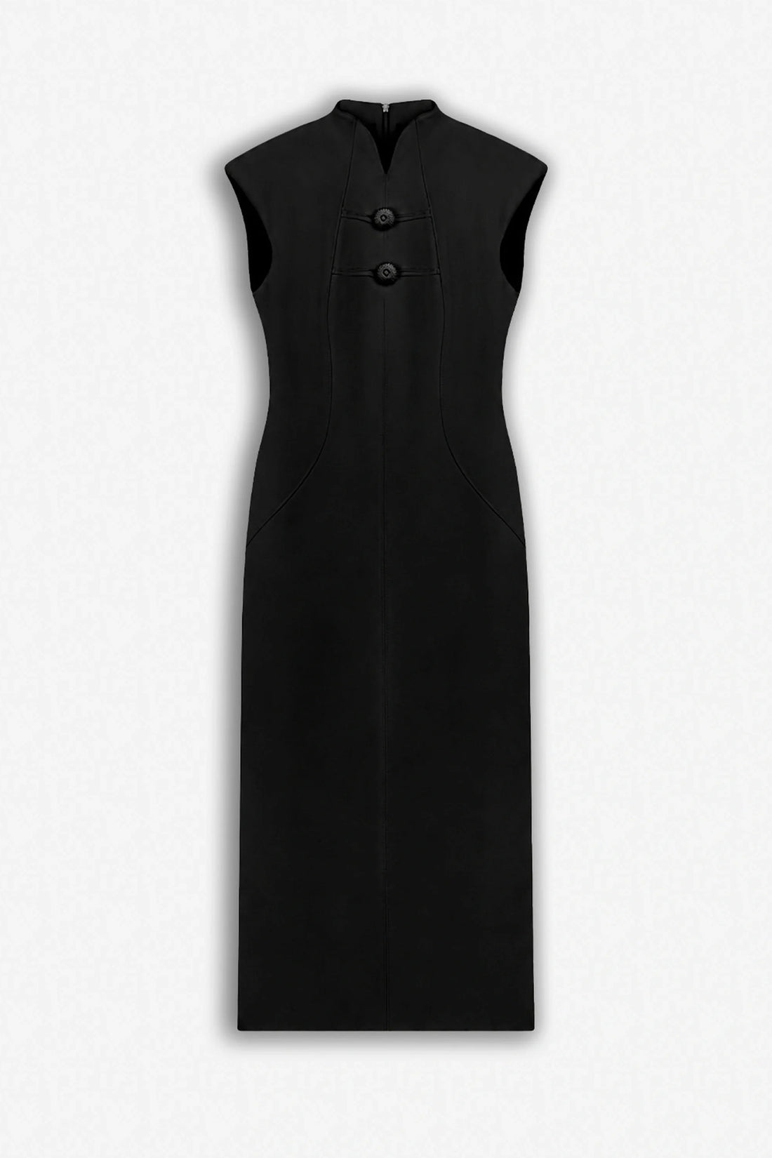 Padded Shoulder Button Detail Maxi Dress